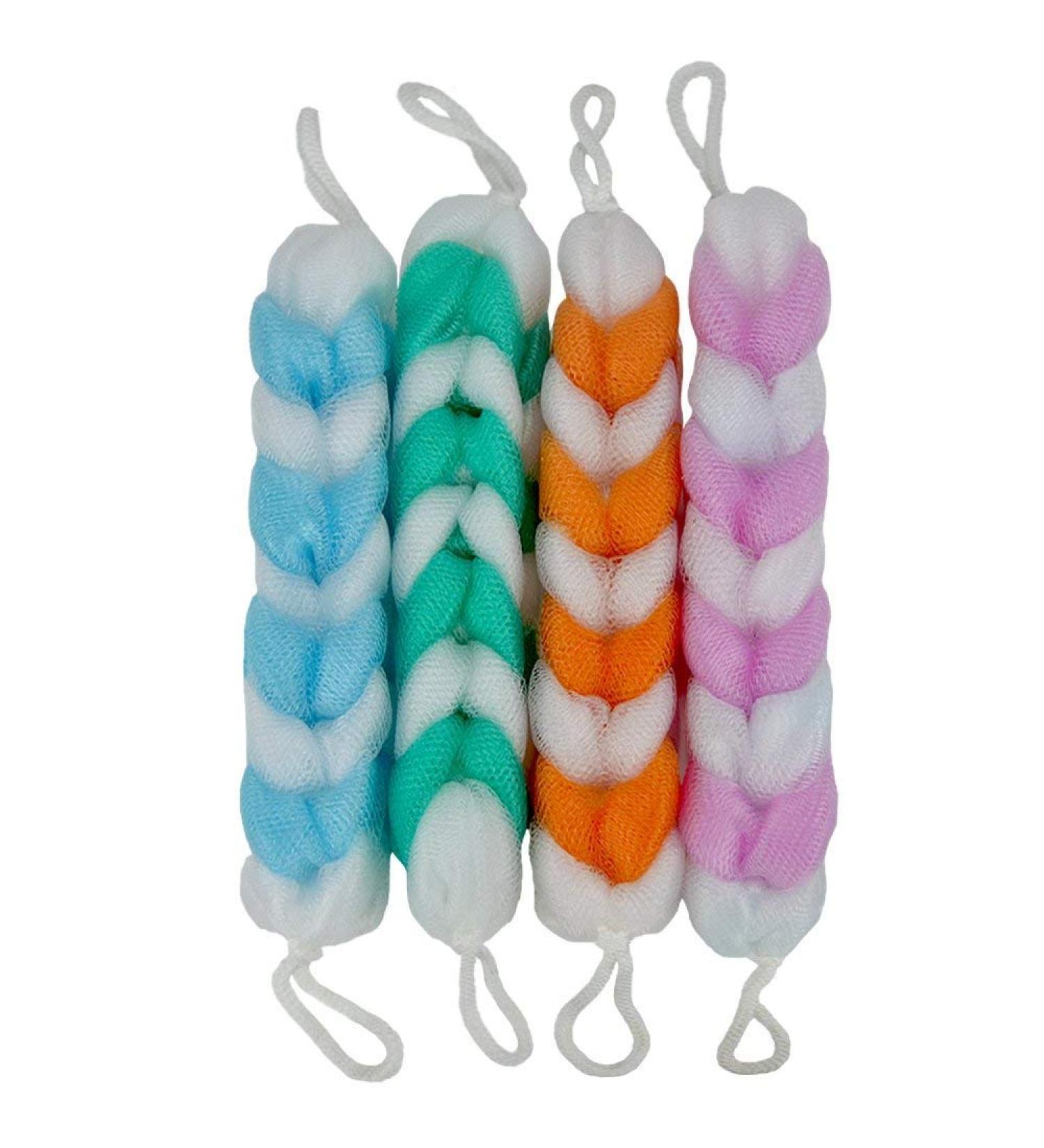 Loofah Lord 4 Exfoliating Braided Mesh Strechable Back Scrubber and Body Bath and Shower Sponge Long Loofah Wholesale Bulk Lot Assorted 4.0
