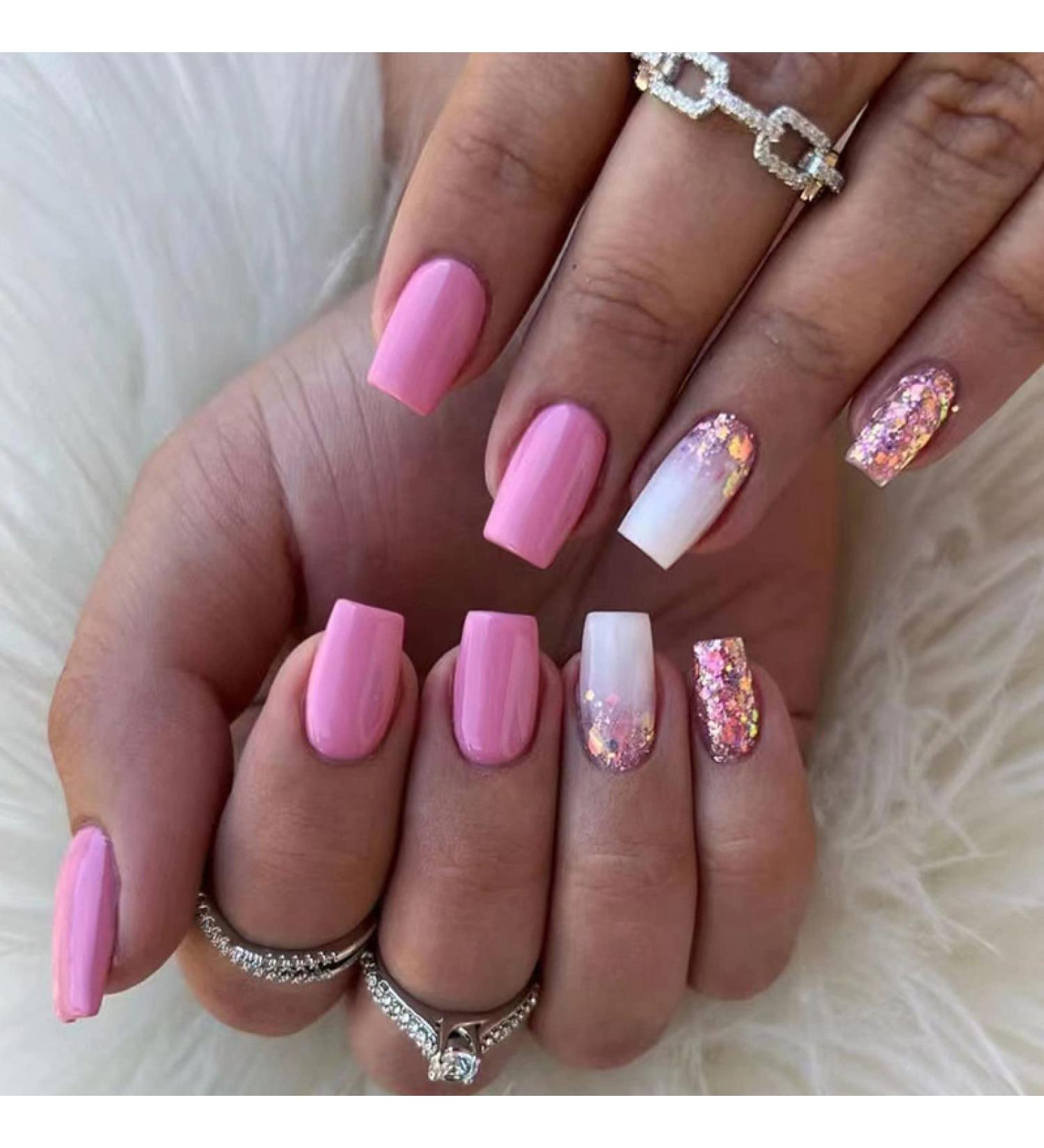 24Pcs/Se Pink Leopard Print Full Coverage Press-On Nails Waterproof Stickers Accesorios Free False Nails Removable Fake Nail Art Fake Nails-W181