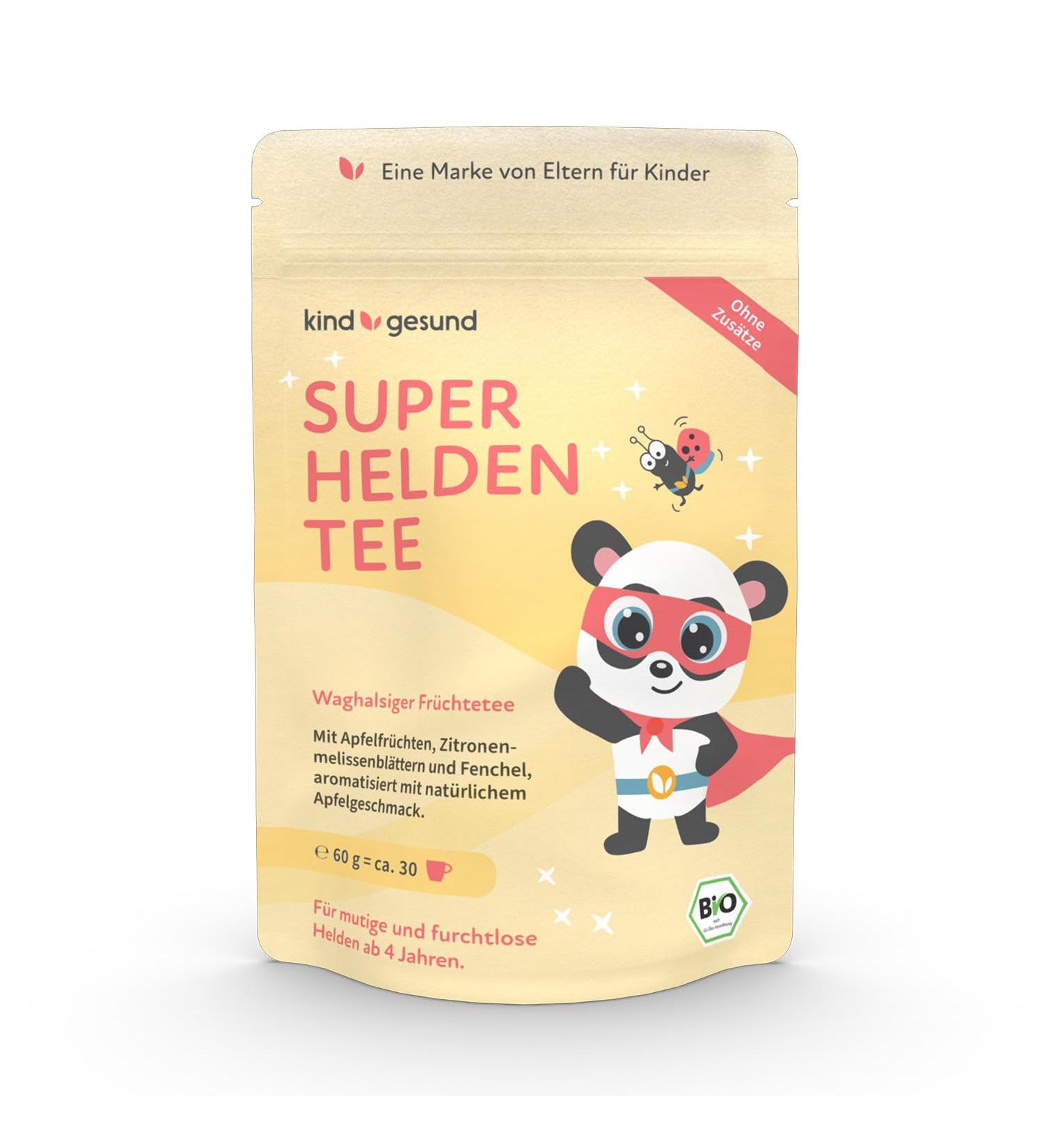 Kindgesund Superhero Organic Tea for Children - Delicious 100% Natural Loose Fruit Tea - 60g Bags - Healthy & Fun Herbal Drink - Buy Online on GoSupps.com