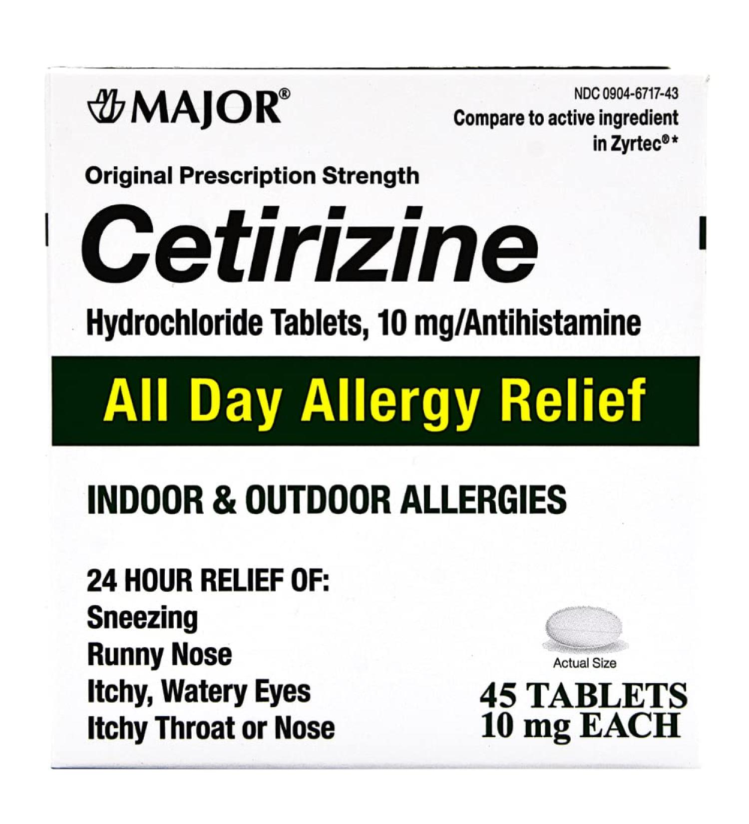 Major All Day Allergy Relief - Cetirizine Hydrochloride 10mg - 45 Tablets - Buy Online on GoSupps.com