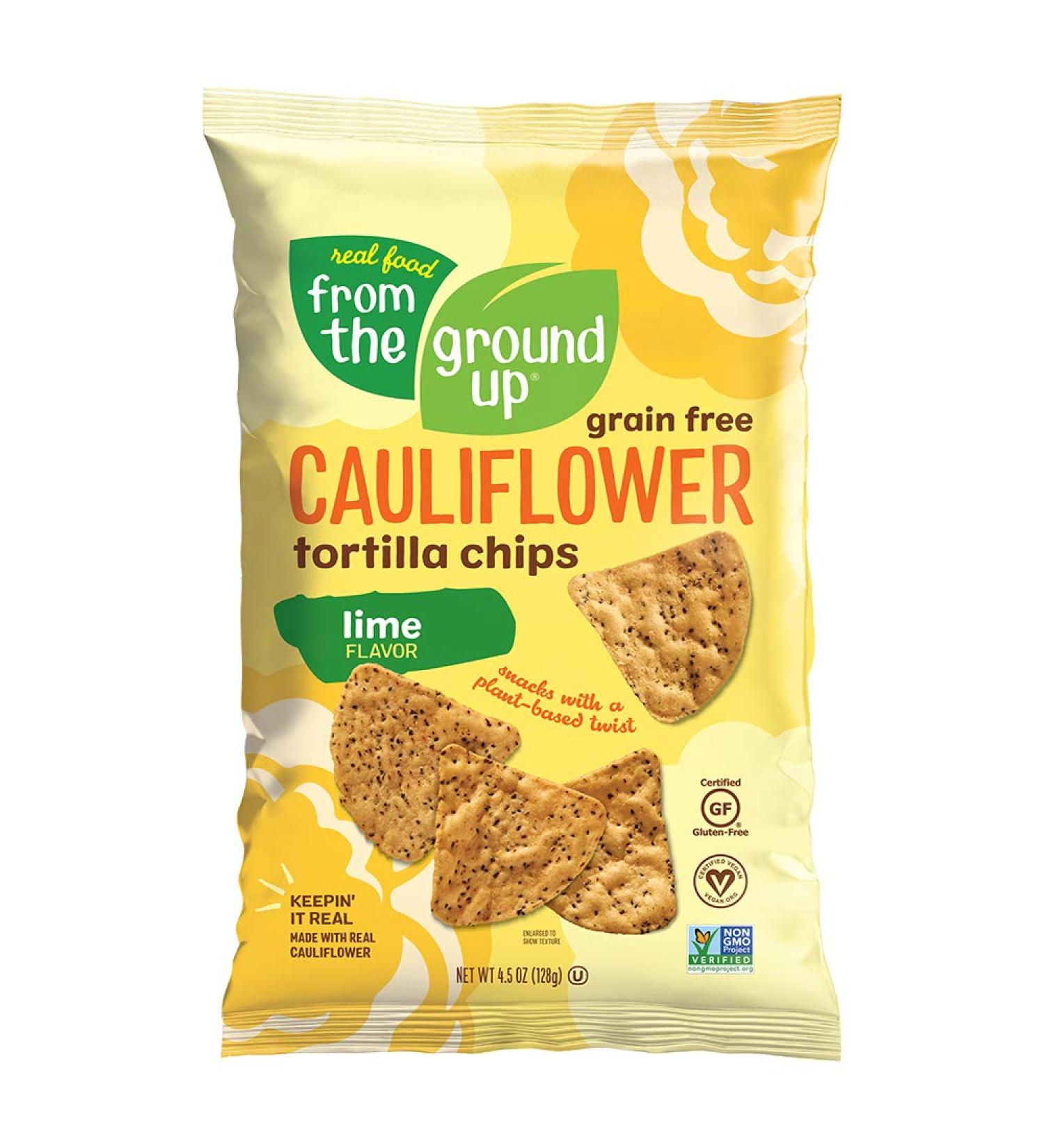 REAL FOOD FROM THE GROUND UP Cauliflower Tortilla Chips - 6 Count 4.5 Oz Bags (Lime) - Healthy Gluten-Free Snack with Real Ingredients - Buy Online on GoSupps.com