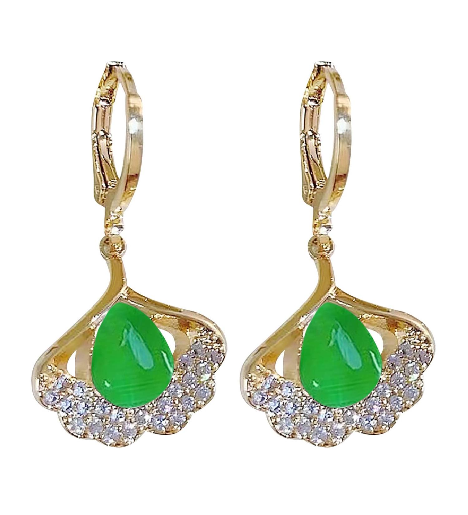Earrings for Women Green Leaf Silver Stud Earrings Opal Leaf Buckle Earrings Premium Diamond Green Leaf Silver Stud Earrings Earrings for Women - Buy Online on GoSupps.com