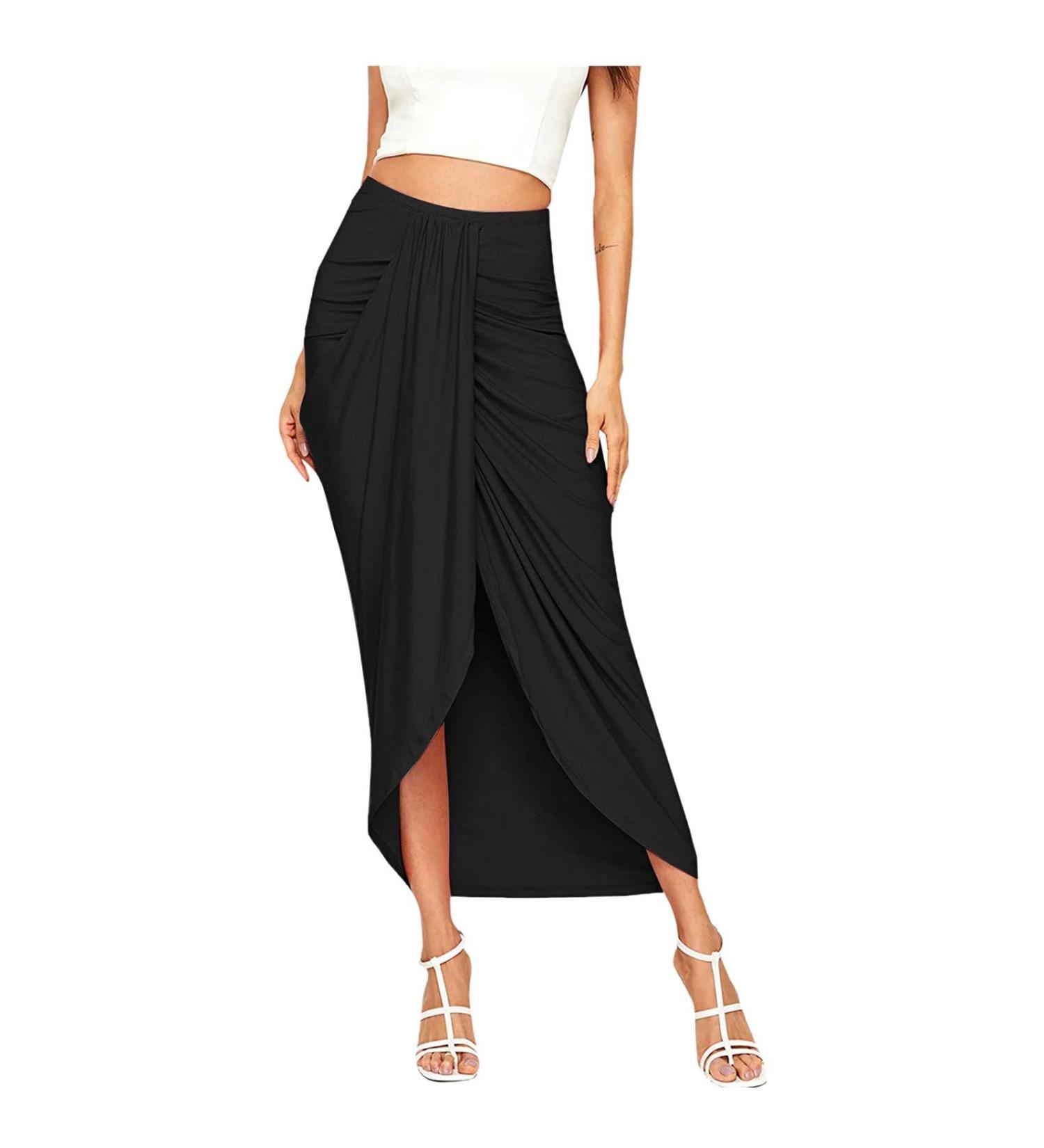 Sanahy Women's Casual Elastic High Waist Maxi Skirt - Black, M - Buy Online on GoSupps.com