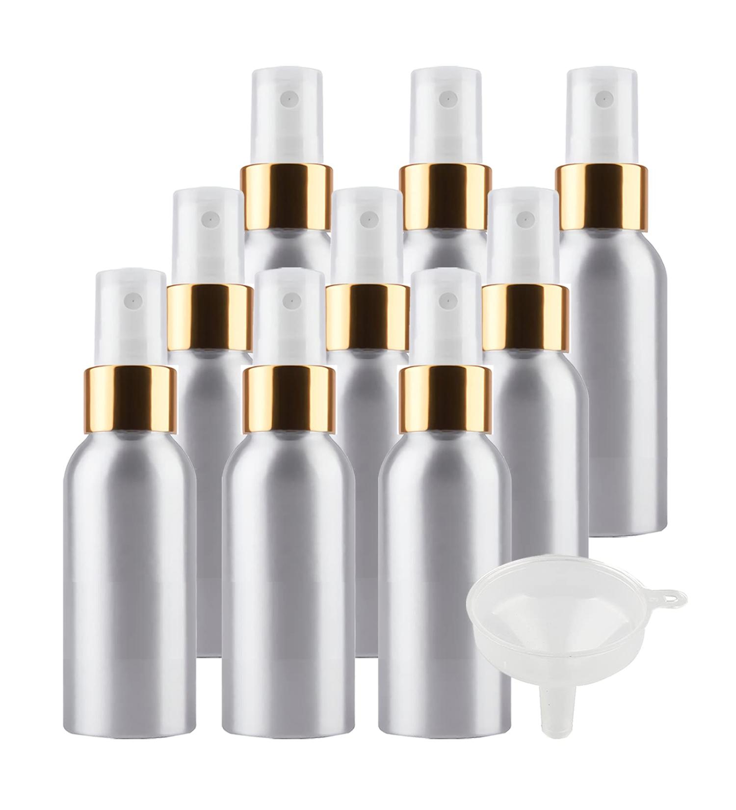 TIANZD 12 Pcs 100ml Empty Silver Aluminium Fine Mist Spray Bottle with White/Gold Metal Spray Head Refillable Travel Alu Bottles for Body Sprays Room Fragrances Perfumes Hair Garden Funnel Gold 100ml - Buy Online on GoSupps.com