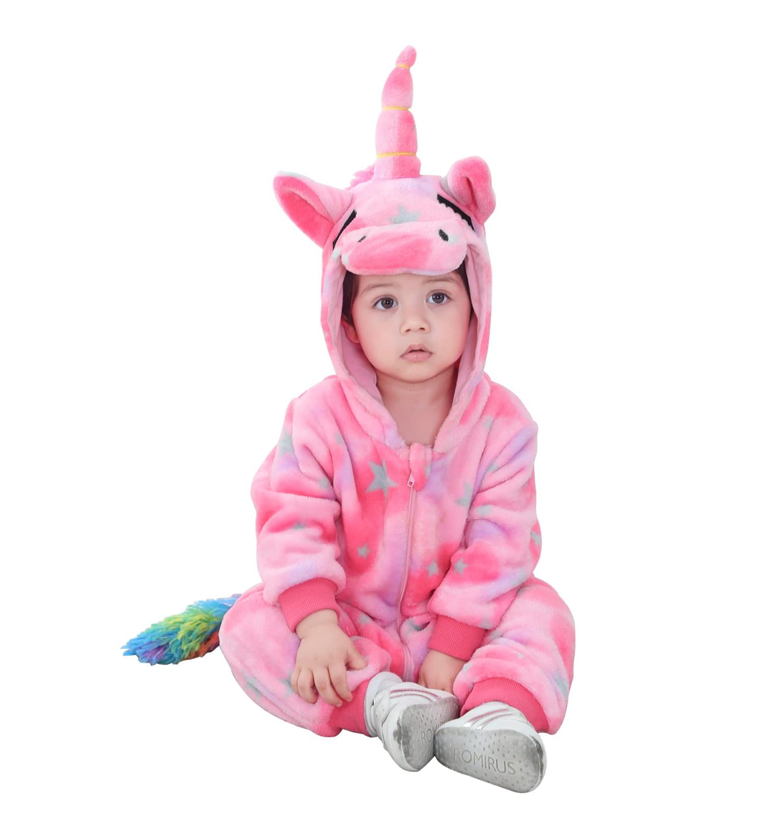 Doladola Baby Unicorn Hooded Flannel Romper for Boys and Girls | Infant Outfit 0-3 Months - Buy Online on GoSupps.com