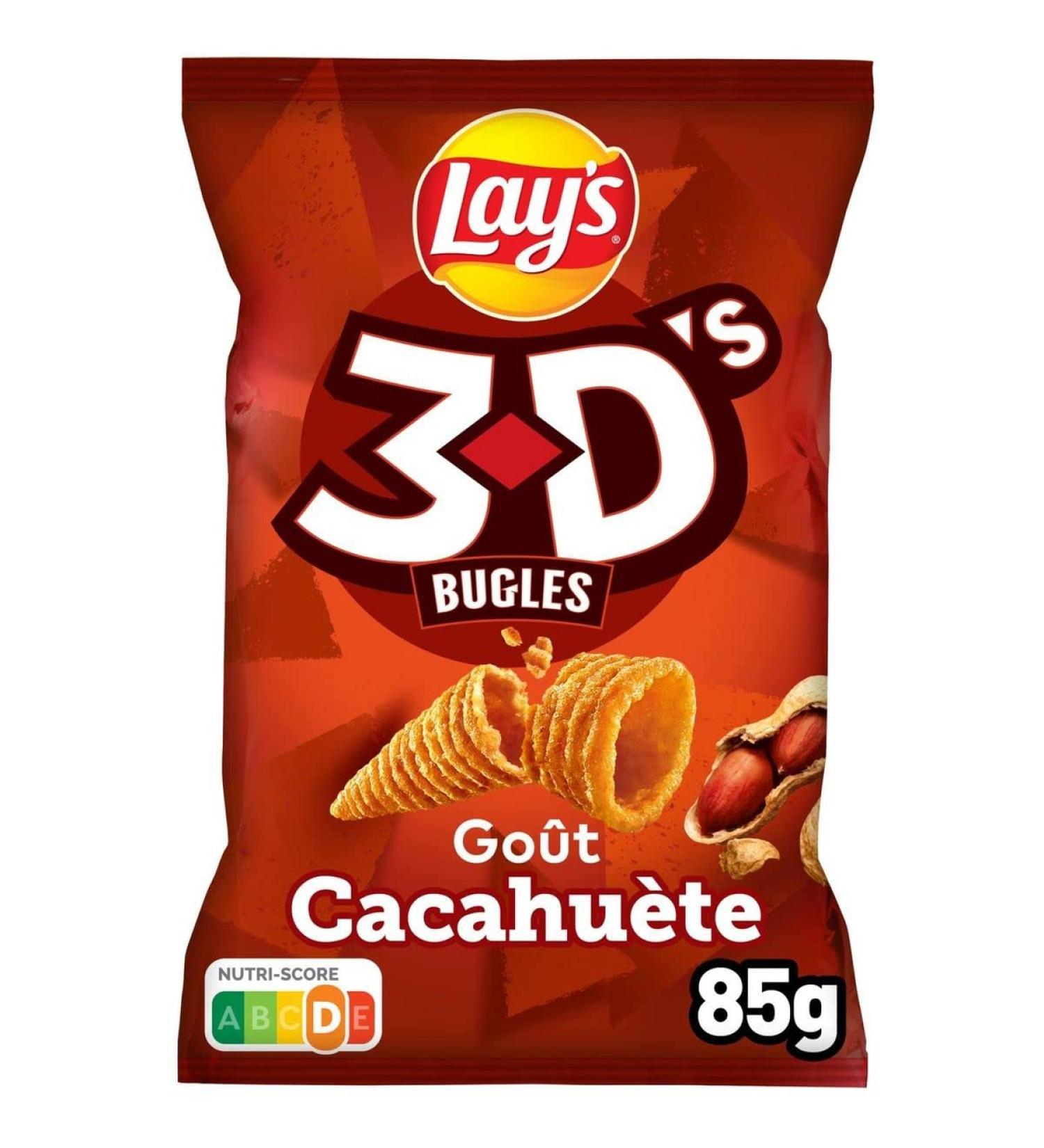 AUCHAN Pack of 3 units *** LAY'S 3D's Bugles Peanut Flavor Puffed Biscuits 85g