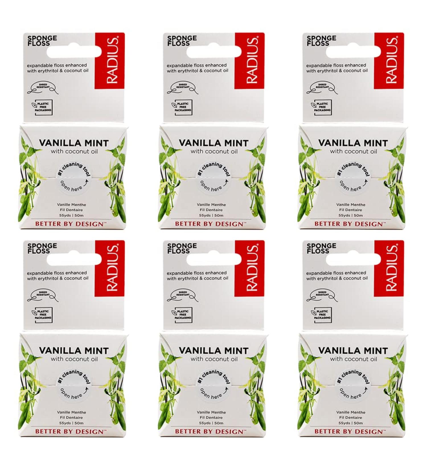 RADIUS Vanilla Mint Dental Floss - Vegan Non-Toxic 55 Yards Pack of 6 | Oral Care & Plaque Defense - Buy Online on GoSupps.com