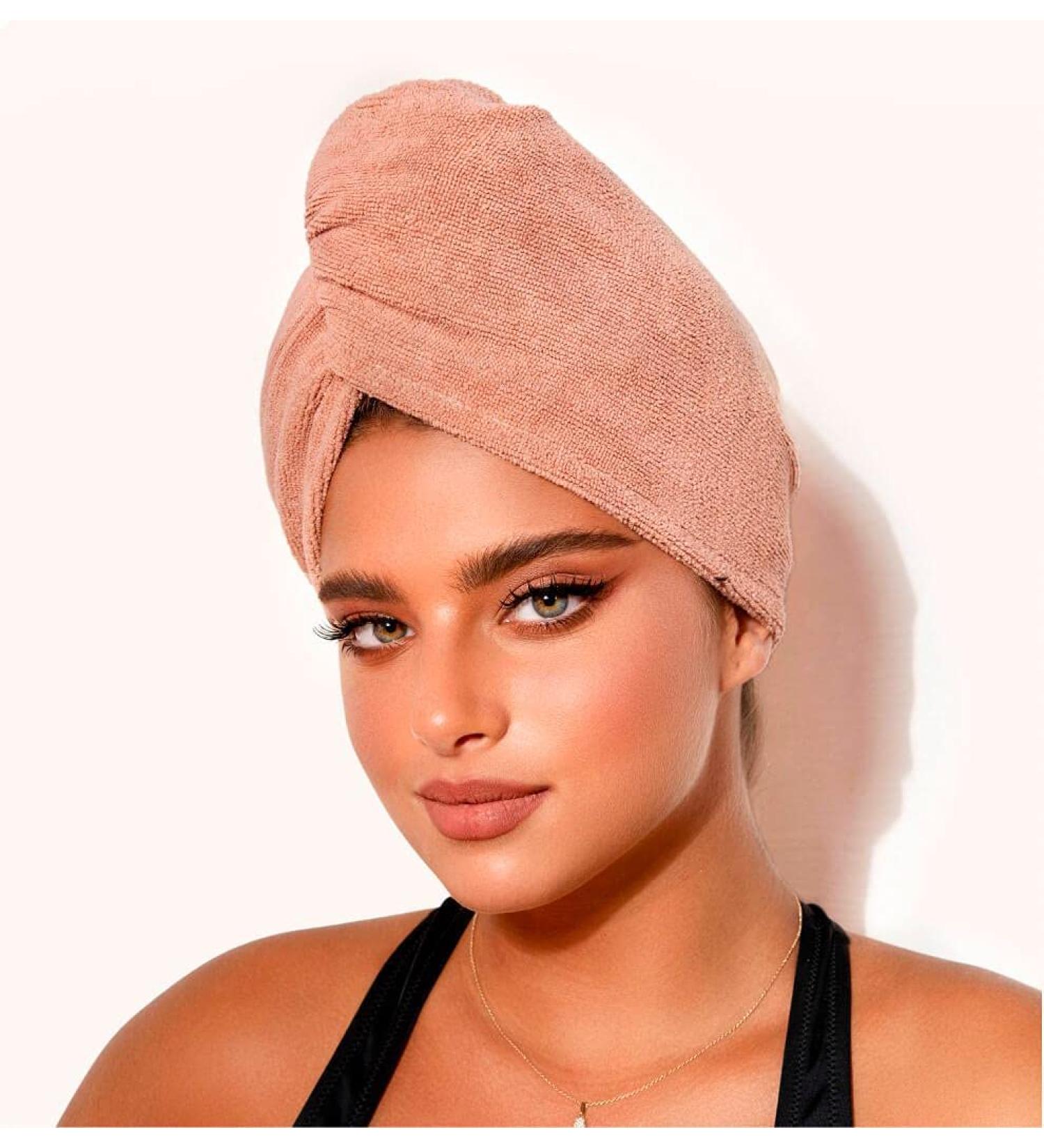 NuMe x Noa Kirel Hair Towel | Ultra Absorbent Microfiber Wrap for Curly & Thick Hair | Fast Drying Rose Gold Cap with Elastic Loop Closure | No Frizz & Friction Solutions - Buy Online on GoSupps.com