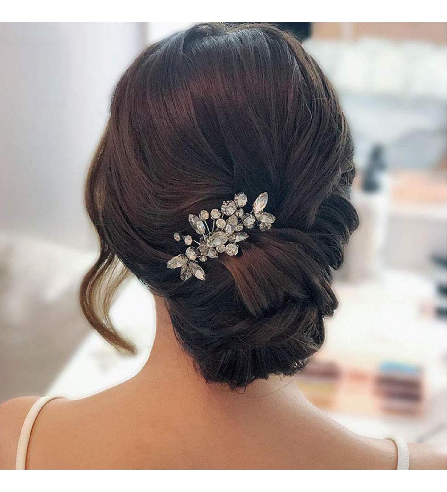 XYDZ Bride Wedding Crystal Hair Bridal Flower Side Hair Clip Rhinestone Bridal Comb Barrette Handmade Flower Hair Clip Head Pieces Bridal Headpiece Wedding Accessories for Women and Girls(Silver) - Buy Online on GoSupps.com