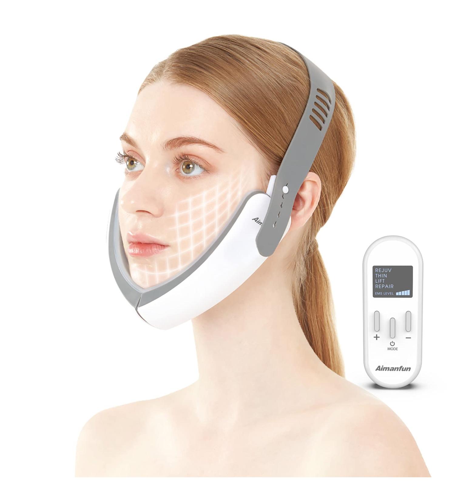 Aimanfun V-Face Facial Lifting Belt - Face Slimming V-Line Double Chin LED Mask (White) with Remote Control - Buy Online on GoSupps.com