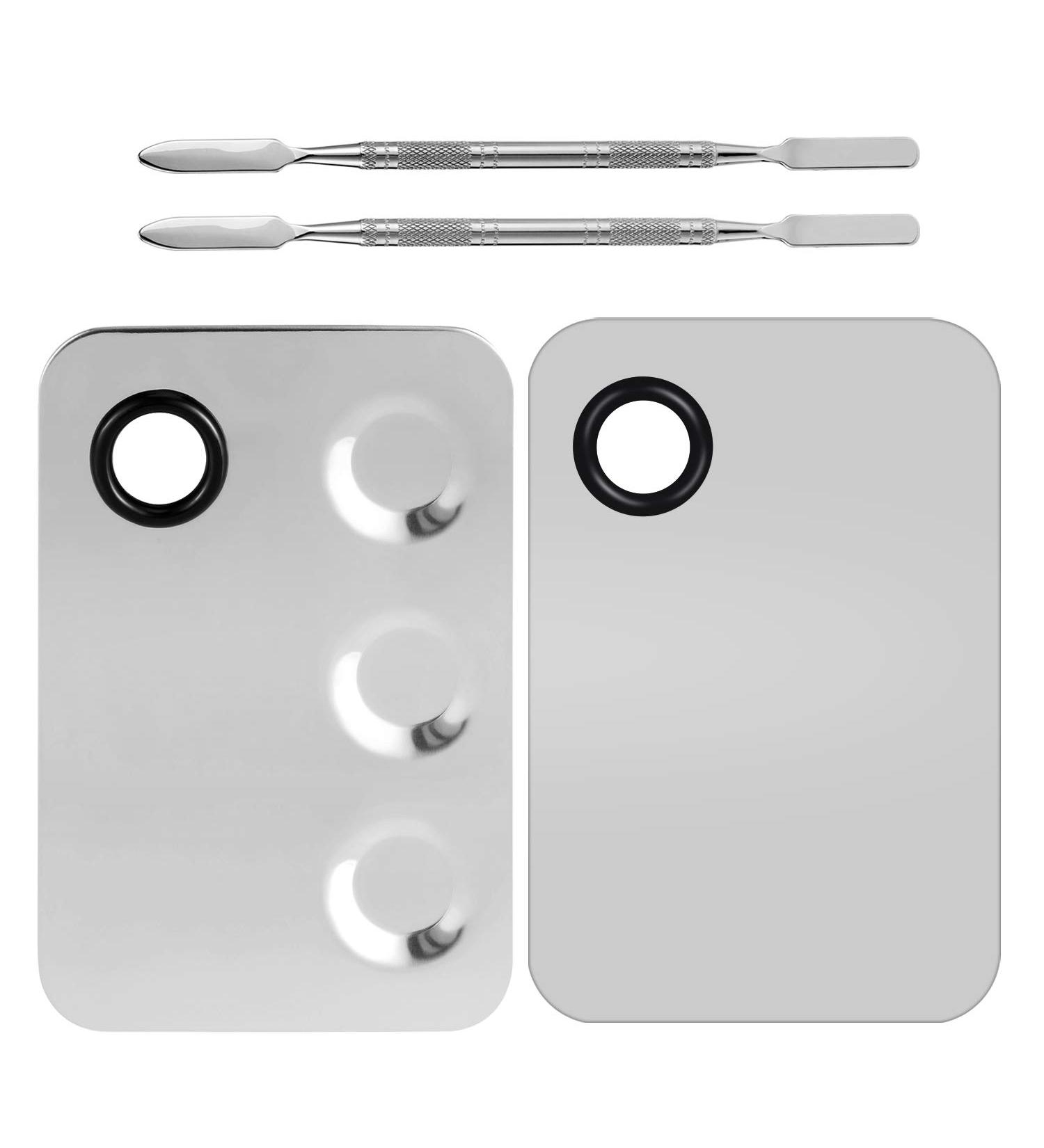 MWOOT Stainless Steel Makeup Palette Set - 2 Sets with Spatula for Pigment & Nail Art Mixing - Buy Online on GoSupps.com