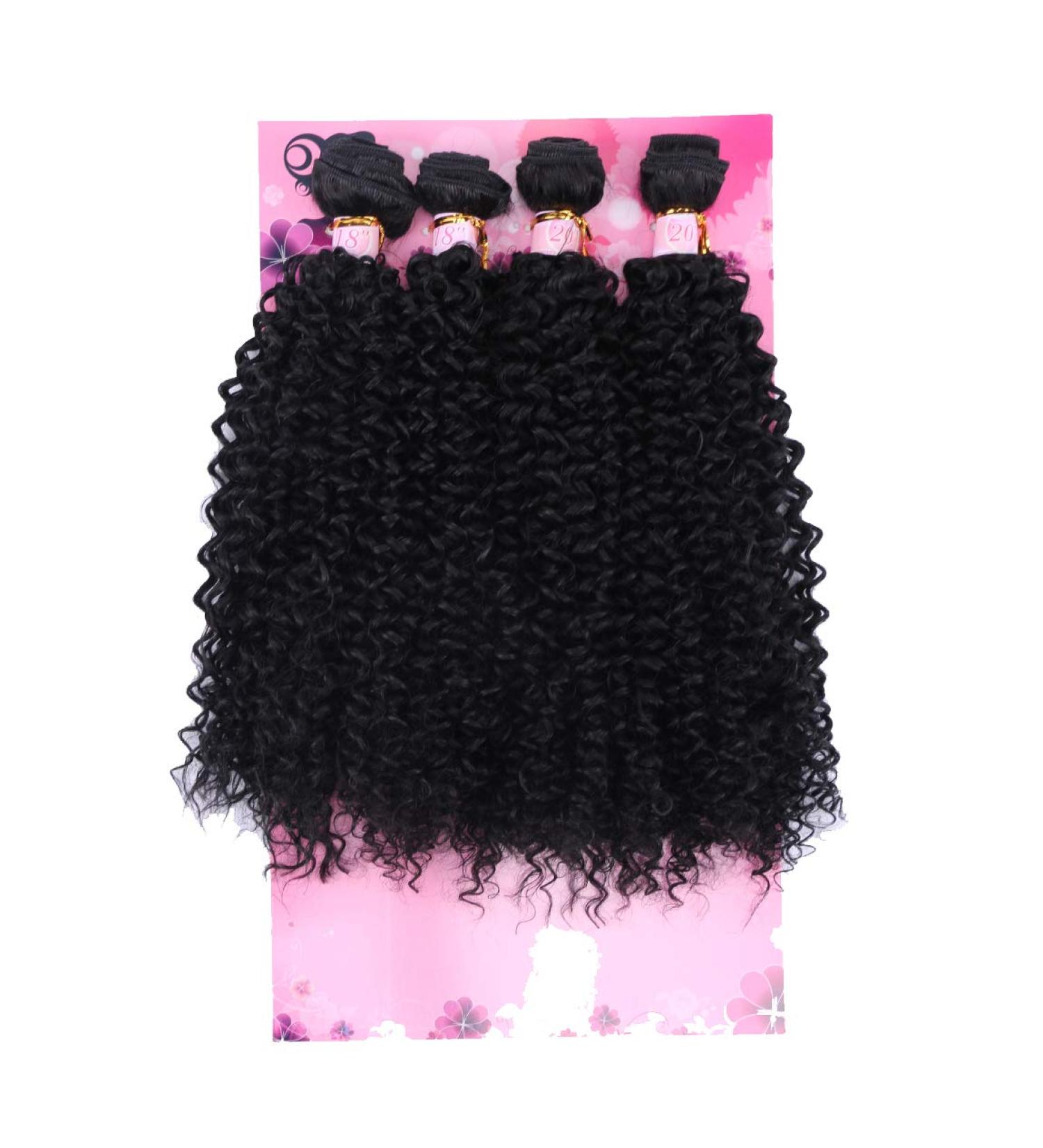 FRELYN Kinky Curly Synthetic Hair Bundles - Black Color 18 18 20 20 Inches - Heat Resistant Fiber - Soft as Human Hair - 4 Pieces - Buy Online on GoSupps.com