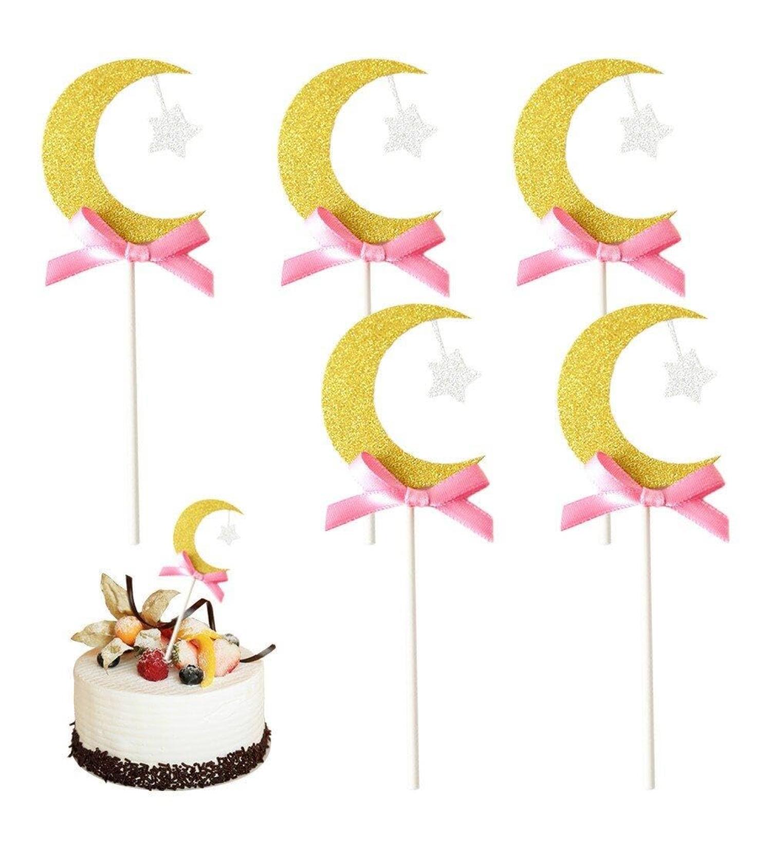 6pcs Crescent Moon Glitter Cupcake Toppers - Cake Decorations - Party Decor Celebration Ramadan Eid Cake Decorations - Buy Online on GoSupps.com