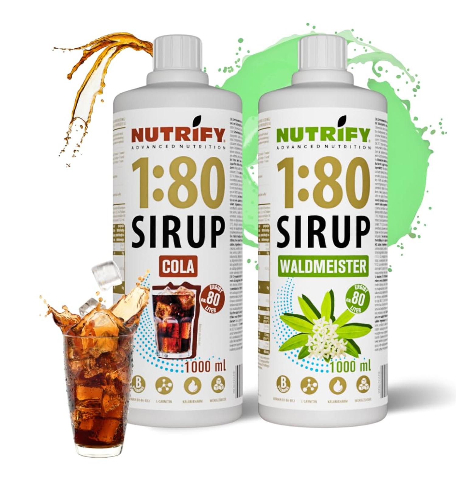 Nutrify Vital Fitness Drink 1:80 Syrup Set - Waldmeister & Cola - Sugar-Free Low-Calorie Sports Beverage Concentrate with Vitamins & L-Carnitine - 2x1L Pack (160L Total) - Buy Online on GoSupps.com