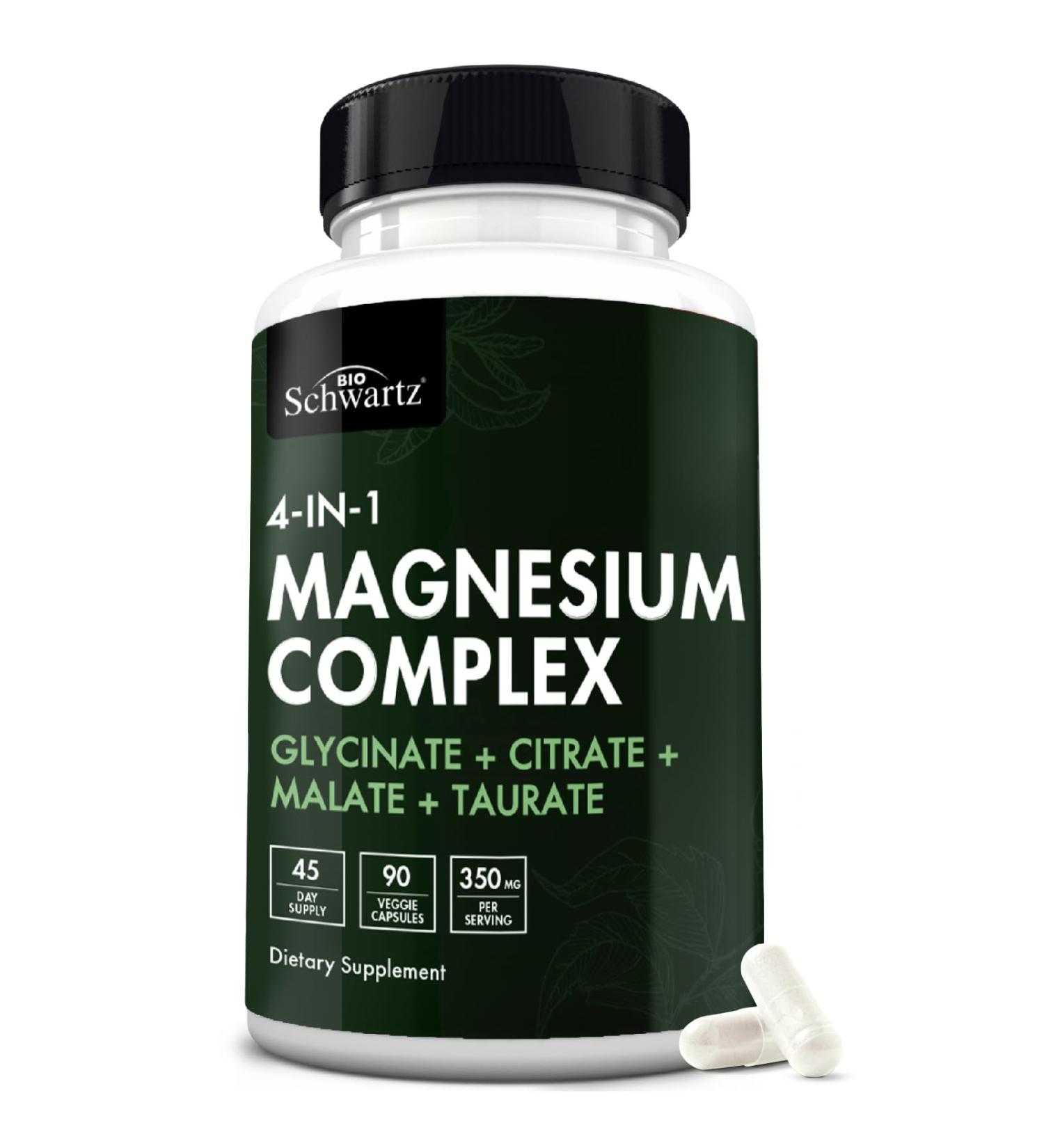 BioSchwartz Magnesium Complex Supplement (90 Capsules) 350mg Magnesium Glycinate Citrate Malate and Taurate Per Serving for Healthy Nerves Muscles Heart Sleep Support (Vegan Gluten-Free Non-GMO) - Buy Online on GoSupps.com