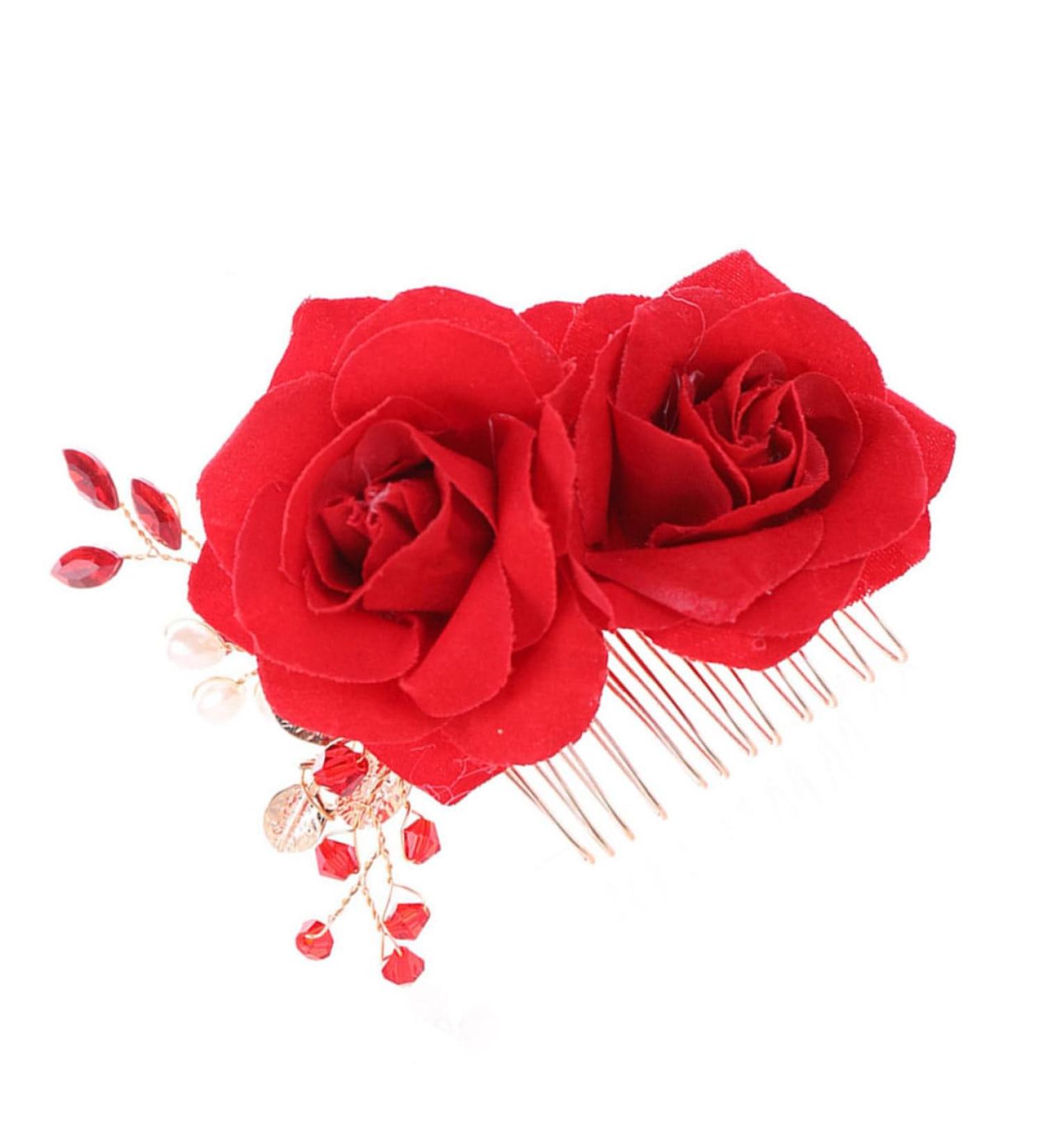 FRCOLOR Flower Hair Comb Wedding Floral Hair Clips Rhinestone Bridal Guirnaldas Para Flower Hair Clip Wedding Headband Bridal Hair Clip Red Bride Flower Headdress Rose Iron Wire - Buy Online on GoSupps.com