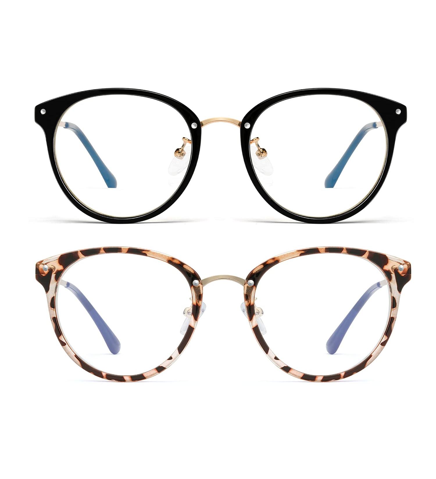 Hunsquer Blue Light Blocking Glasses - Retro Round Computer Reading Fashion Glasses (2020 Black+Douhua) - 135mm - Buy Online on GoSupps.com