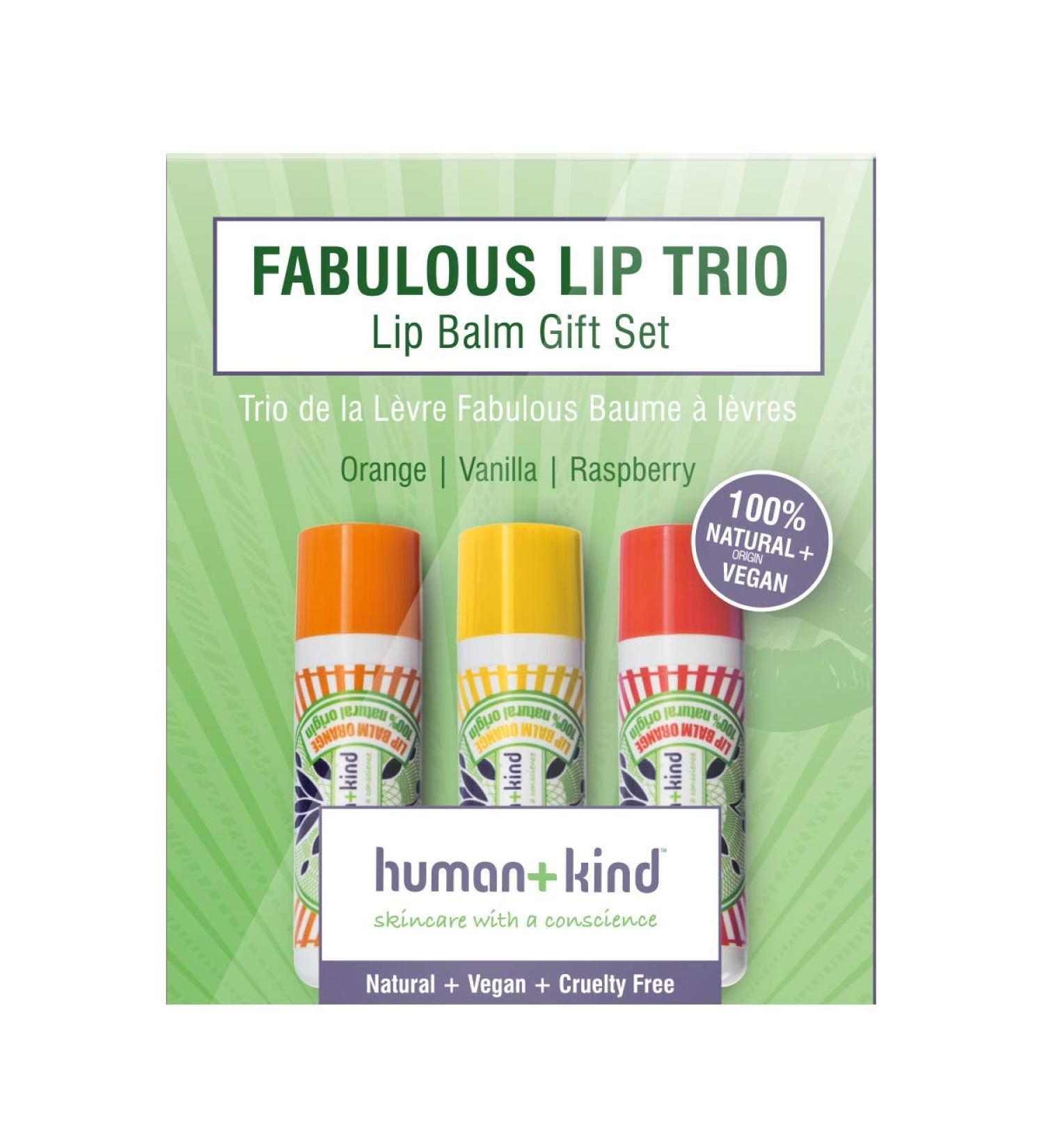 Human+Child Fabulous Lip Balm Trio | 100% Natural Vegan Lip Care - Orange Vanilla Raspberry - Moisturizes & Softens Lips - 3g - Buy Online on GoSupps.com