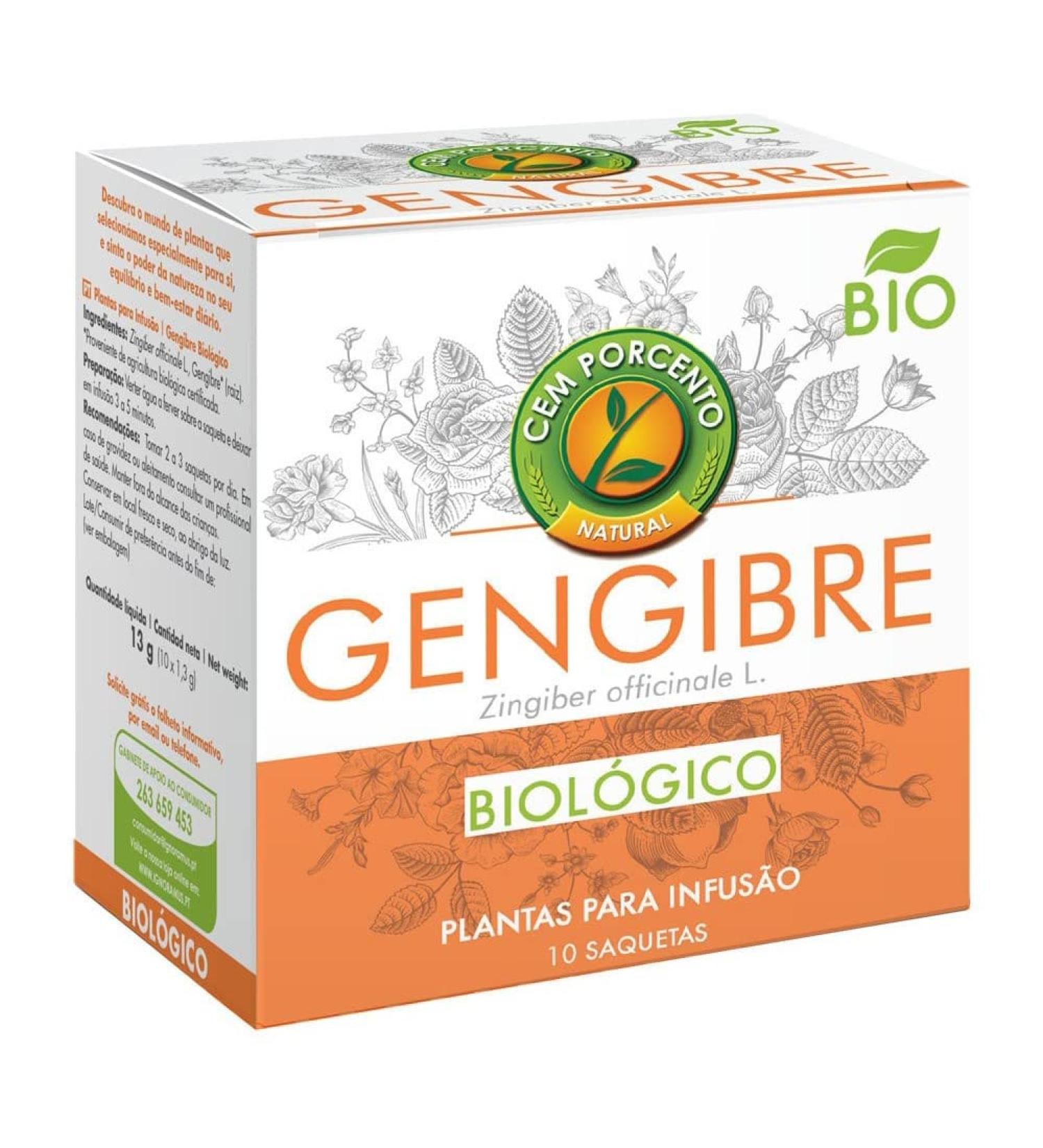 Cem Porcento - Ginger (Zingiber officinale L.) BIO - 8 x 10 teabags (total: 80 teabags)