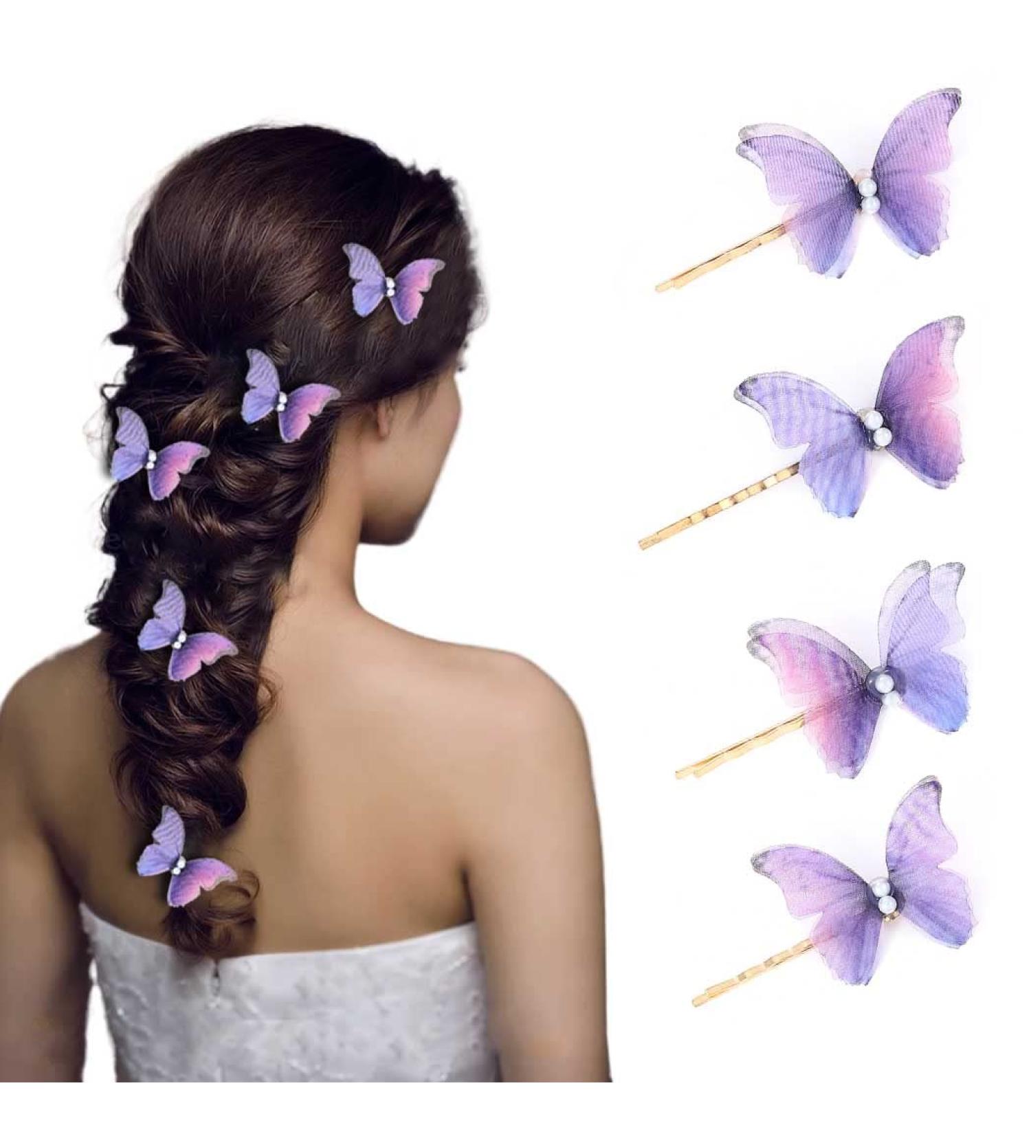 Bartosi Purple Butterfly Hair Clips - Pack of 4 Bobby Pins for Women and Girls - Buy Online on GoSupps.com