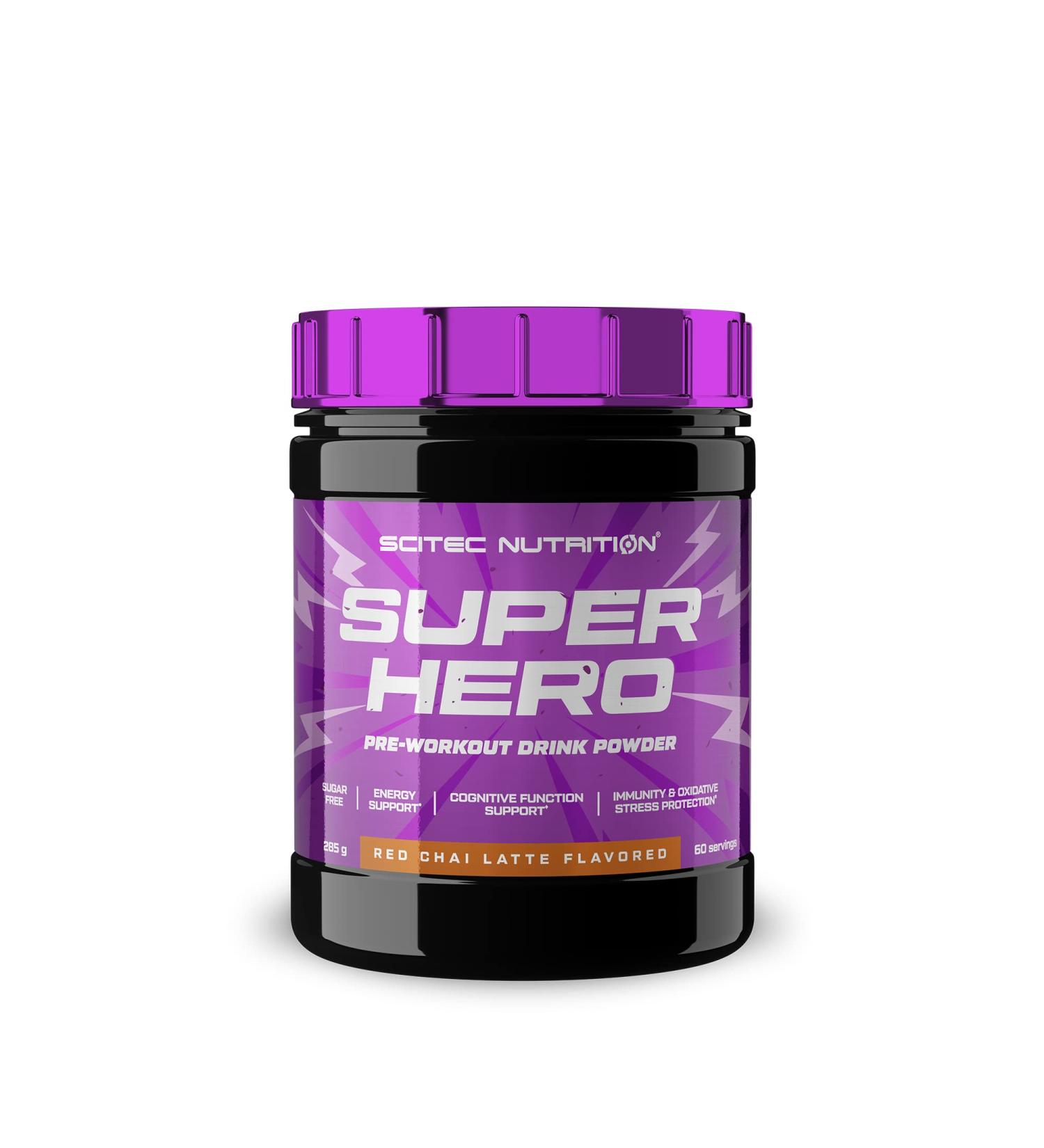 Scitec Nutrition Superhero Sugar Free Pre-Workout with Amino Acids - Herbal Extracts - Vitamins - for Energy Concentration & Immune Support 285 g Red Chai Latte - Buy Online on GoSupps.com