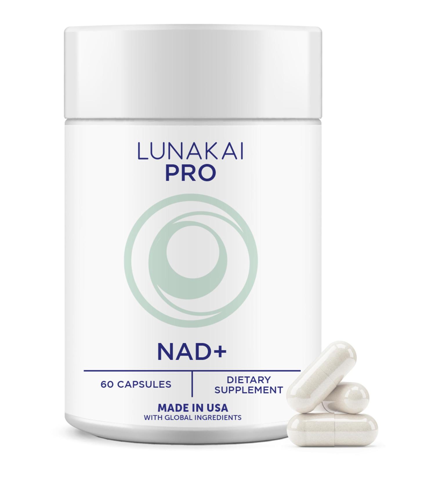 Lunakai PRO USA Manufactured Dual-Pathway NAD+ Formula with NR & Resveratrol Natural NAD Supplement for Women & Men Healthy Aging & Cellular Health Support 60ct - Buy Online on GoSupps.com