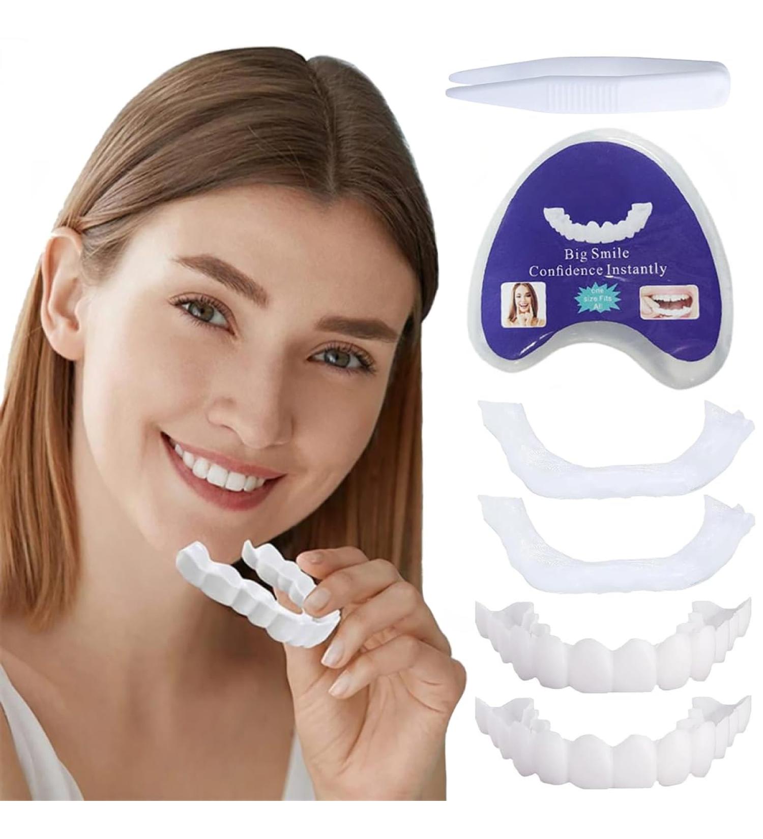 Fluktrix: 2 Pairs of Artificial Teeth with Immediate Veiners - Clip-In for Upper & Lower Jaws - Temporary Tooth Whitening for a Brighter Smile - Snap-On for Men & Women - Buy Online on GoSupps.com
