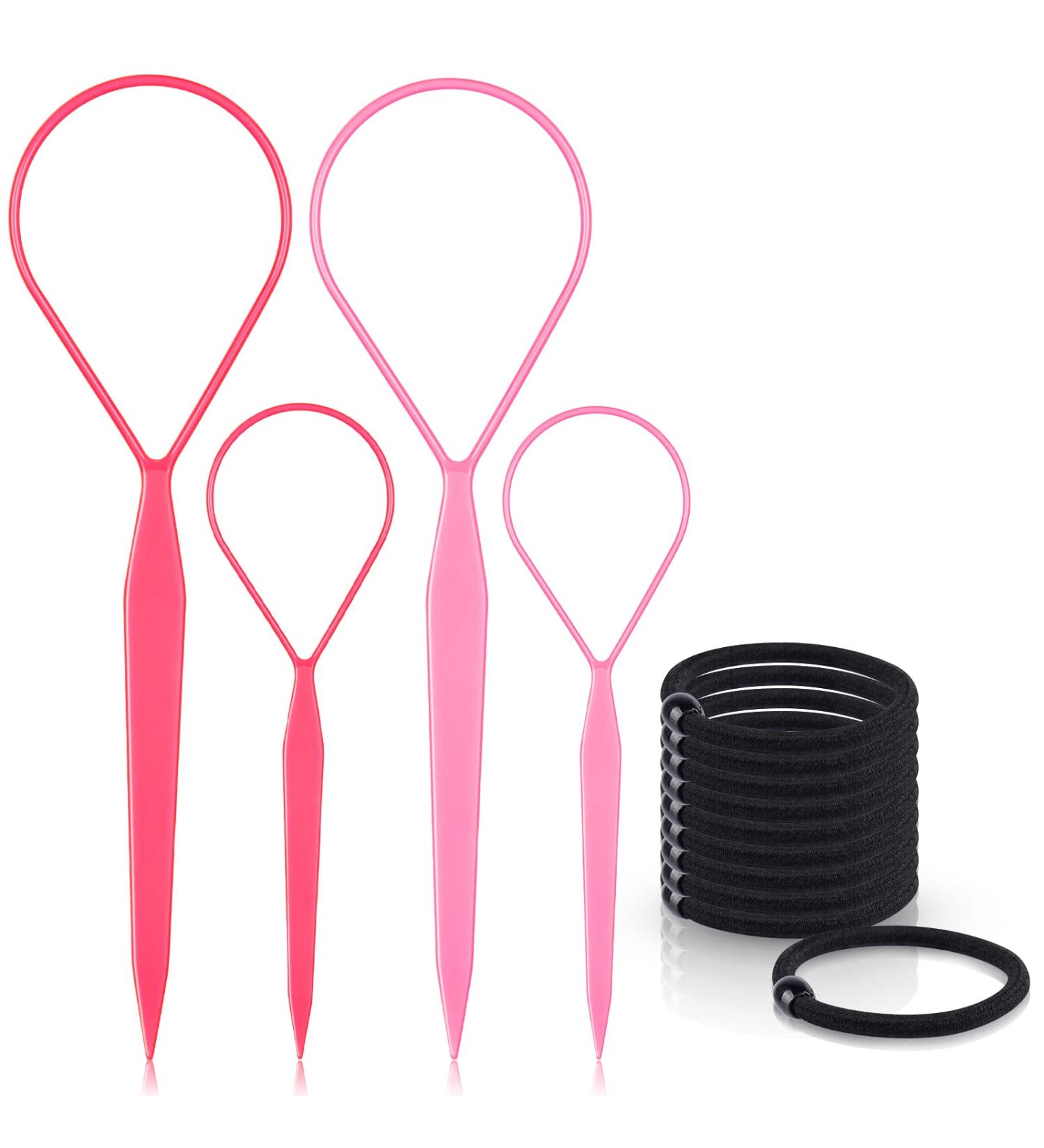 Topsy Tail Hair Loop Styling Tool Set with 10 Hair Ties - Pink & Red - Buy Online on GoSupps.com