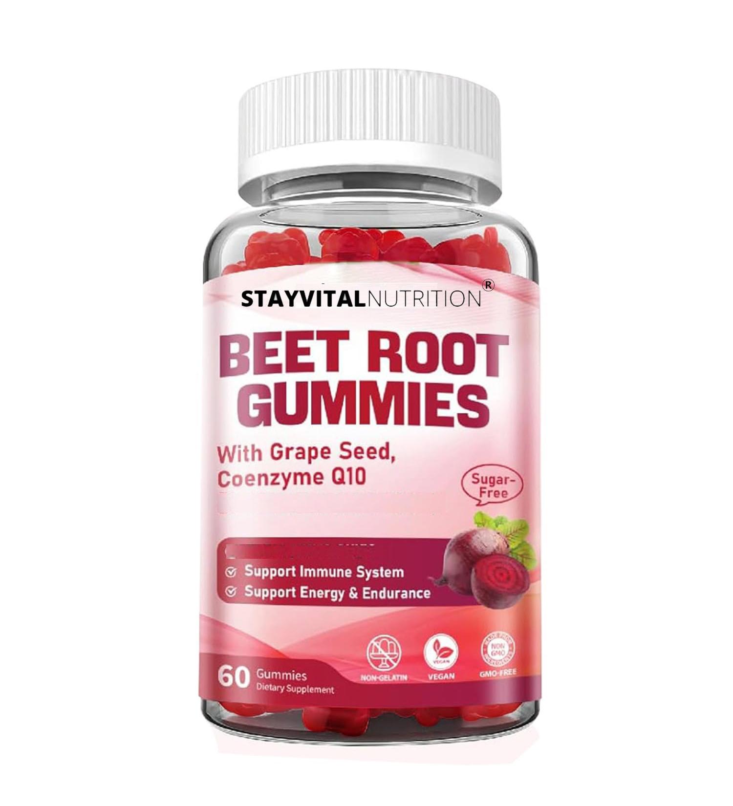 Stayvital Nutrition Beet Root Gummies with CoQ10 & Vitamin B12 Vegan Non-GMO Gluten-Free Fruit Supplement for Daily Plant-Based Nutrition - Buy Online on GoSupps.com