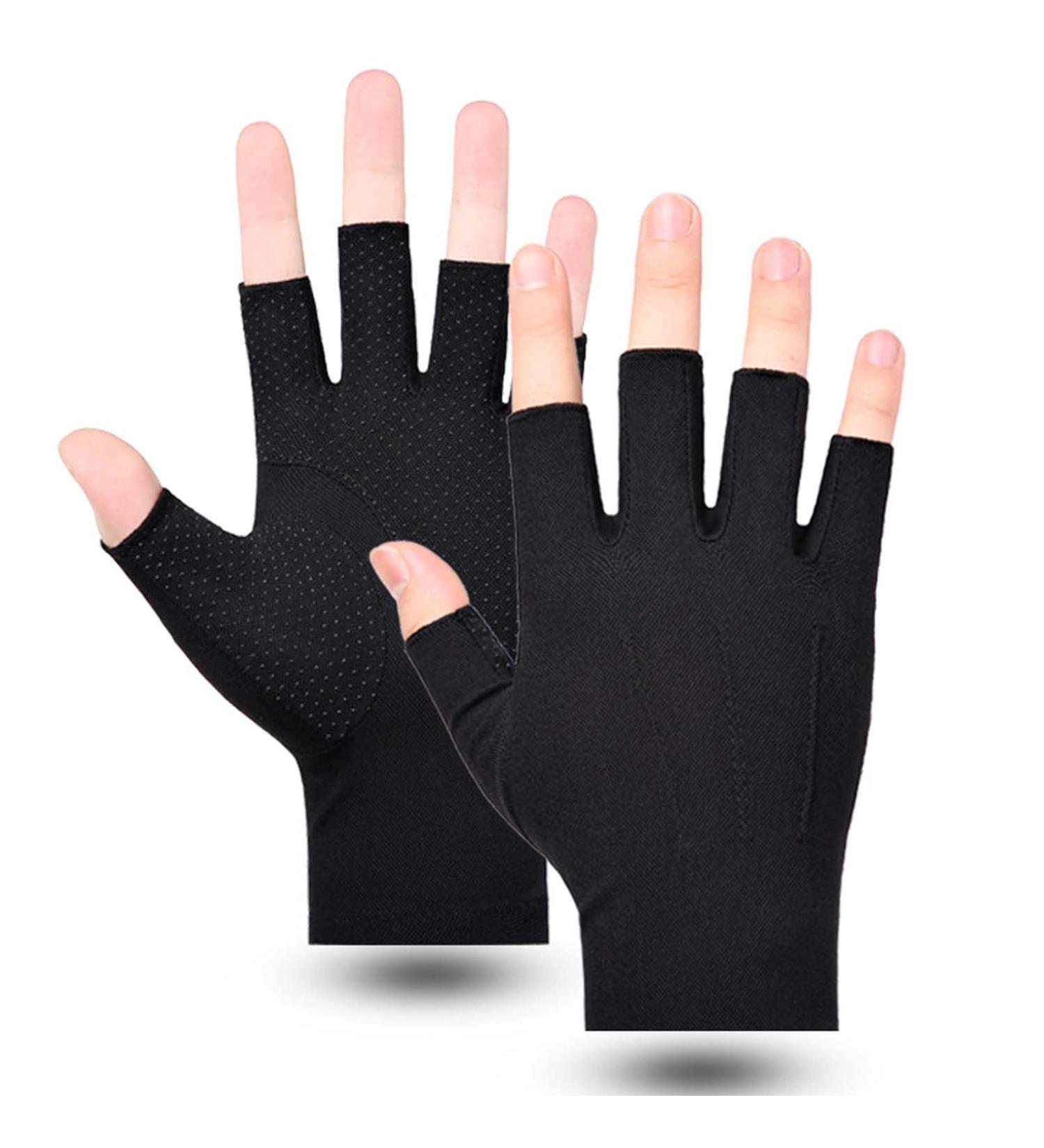 Summer Semi-Finger Men's Cotton Bicycle Gloves | Anti-Slip UV Protection Thin Sun Protection for Driving Golf & Cycling - Black - Buy Online on GoSupps.com
