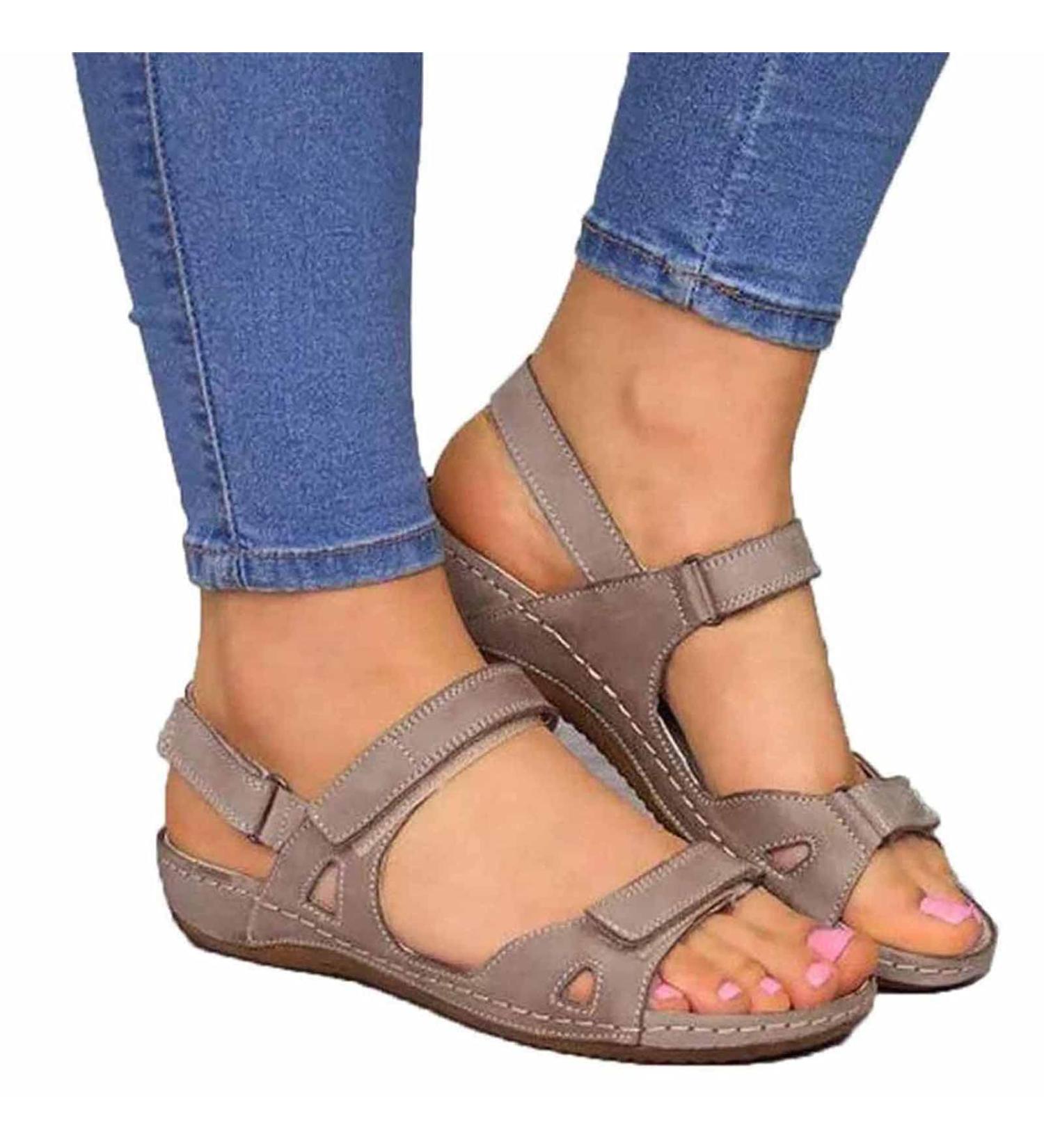 Women's Flat Sandals - Comfortable Beach & Hiking Shoes | Open Toe Wide Fit Red Gray | Summer Sports Footwear - Buy Online on GoSupps.com