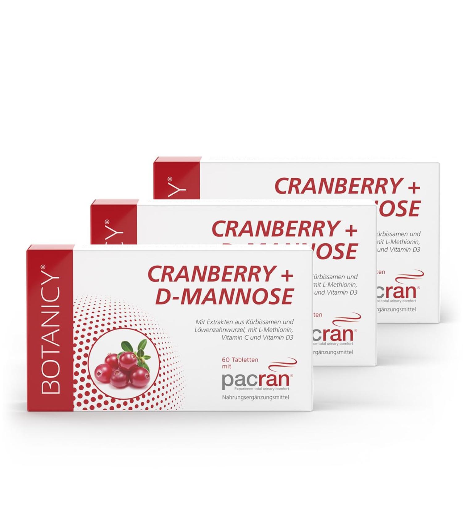 Botanicy Cranberry + D-Mannose Tablets - Supports Bladder & Urinary Health - 180 Count with Pacran Powder Vitamin C D3 Pumpkin Seeds & Dandelion Root - Buy Online on GoSupps.com