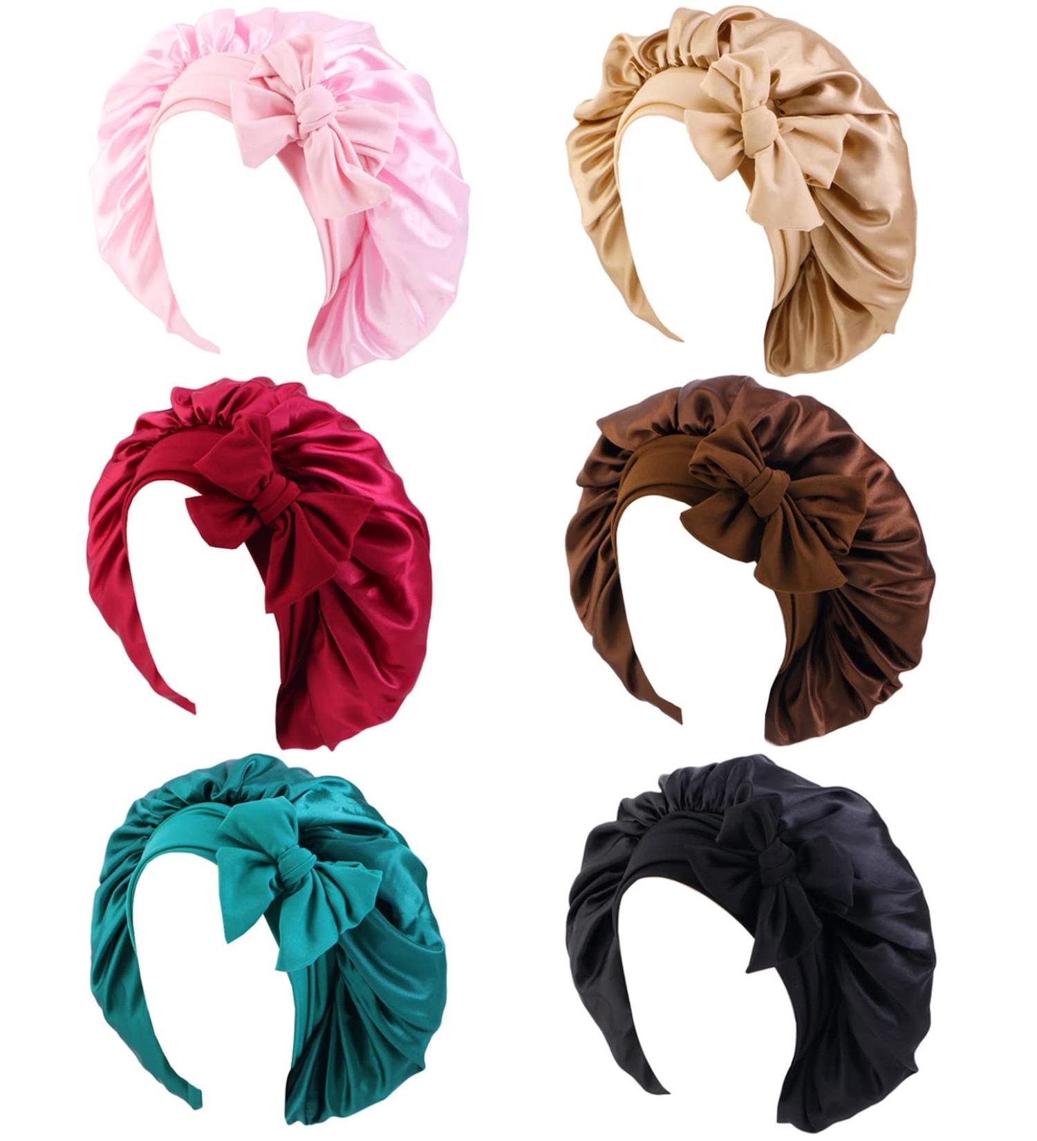 Satin Bonnet Caps for Black Women - 6 Pieces Sleeping Bonnets with Stretchy Tie Band for Hair Care - Buy Online on GoSupps.com
