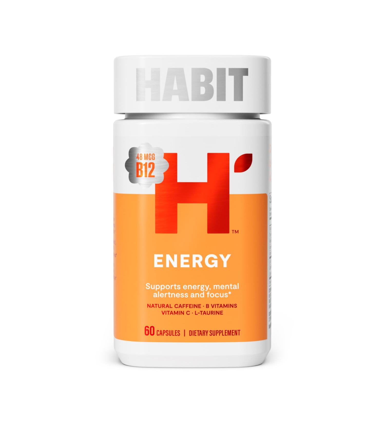 Habit Energy Supplement (60 Capsules) - New Look, Supports Energy, Alertness and Focus, Natural Caffeine, Vitamins B & C, Green Tea Extract, Vegan, Non-GMO (1 Pack) - Buy Online on GoSupps.com