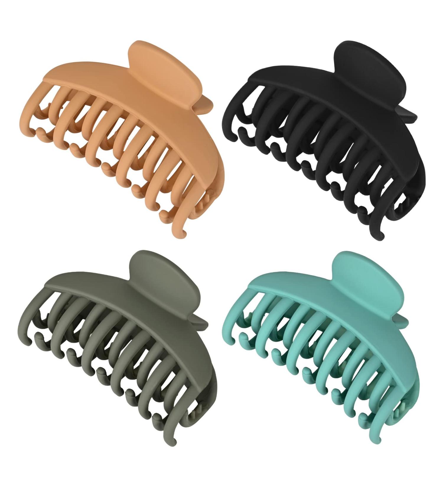 DEEKA 4 PCS Double Row Teeth Hair Claw Clips 2.5 Inches - Matte Clips for Thin, Short Hair - Hair Accessories for Women and Girls, Pack of 4 (Black/Green/Khaki/Blue) - Buy Online on GoSupps.com