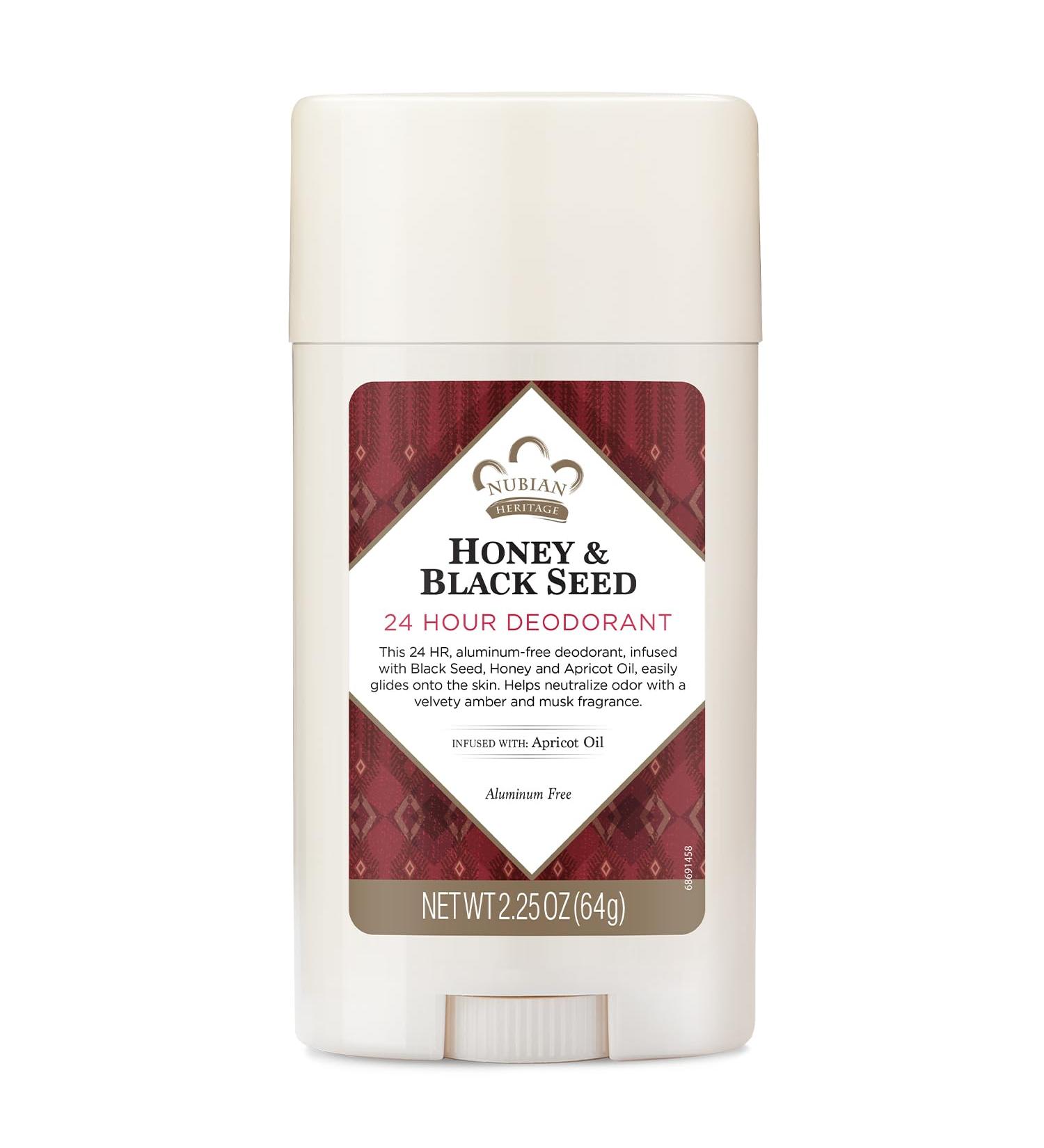 Nubian Heritage Aluminum-Free Deodorant Honey & Black Seed Natural Deodorant with Organic Shea Butter Apricot Oil and Aloe Vera 2.25 Oz