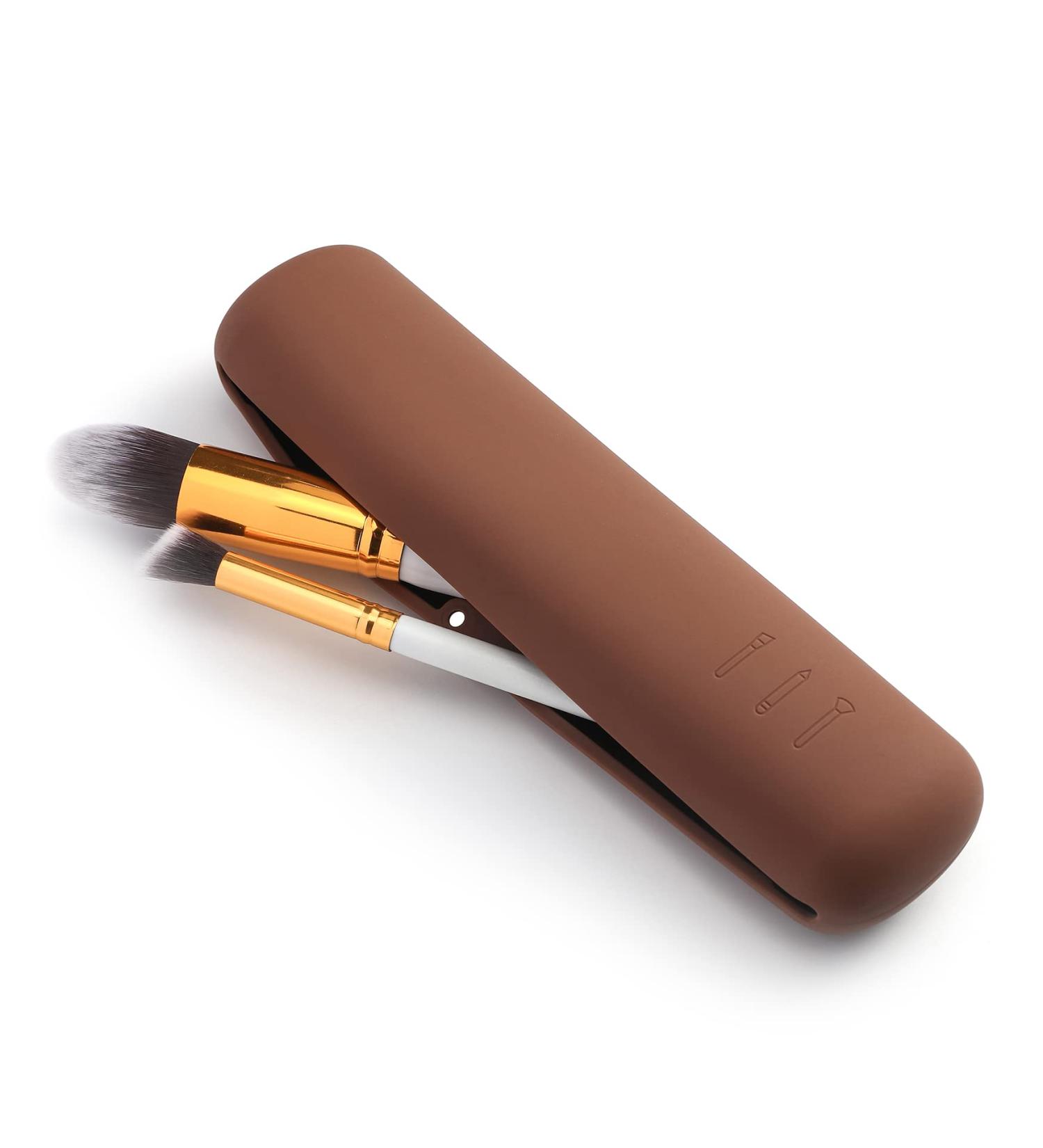 Shop Corneria Large Magnetic Makeup Brush Holder - Portable Organizer & Storage Box for Brushes - Perfect for Travel - Slim & Stylish Brown Design - Buy Online on GoSupps.com