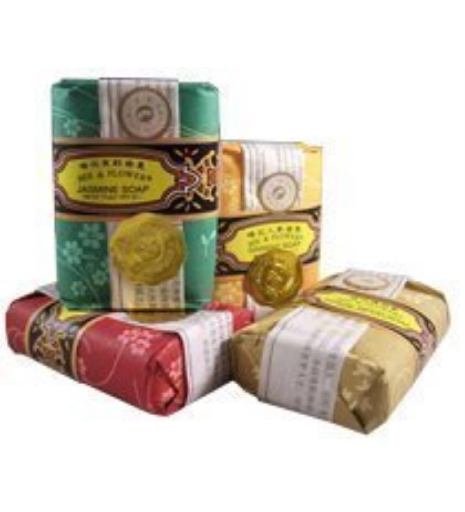 Bee and Flower Mixed Soap 4 Pack Set - 2.65 Oz Bars (Jasmine Rose Ginseng and Sandalwood)