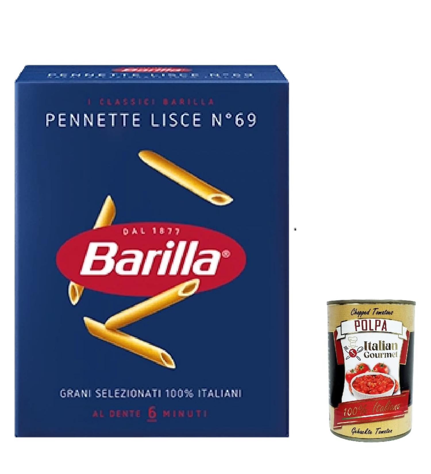  Italian Gourmet E.R. 5 x Barilla Pennette Lisce Pasta No. 69 100% Italian Noodles 500g + Italian Gourmet Pulp 400g - Buy Online on GoSupps.com