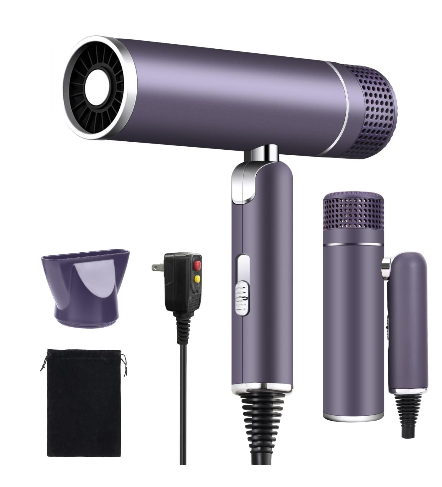 Foldable Ionic Hair Dryer - Powerful Portable & Lightweight Travel Blow Dryer with Storage Bag | Fast Drying & Cold/2 Heat Settings - Perfect for Women in Purple - Buy Online on GoSupps.com