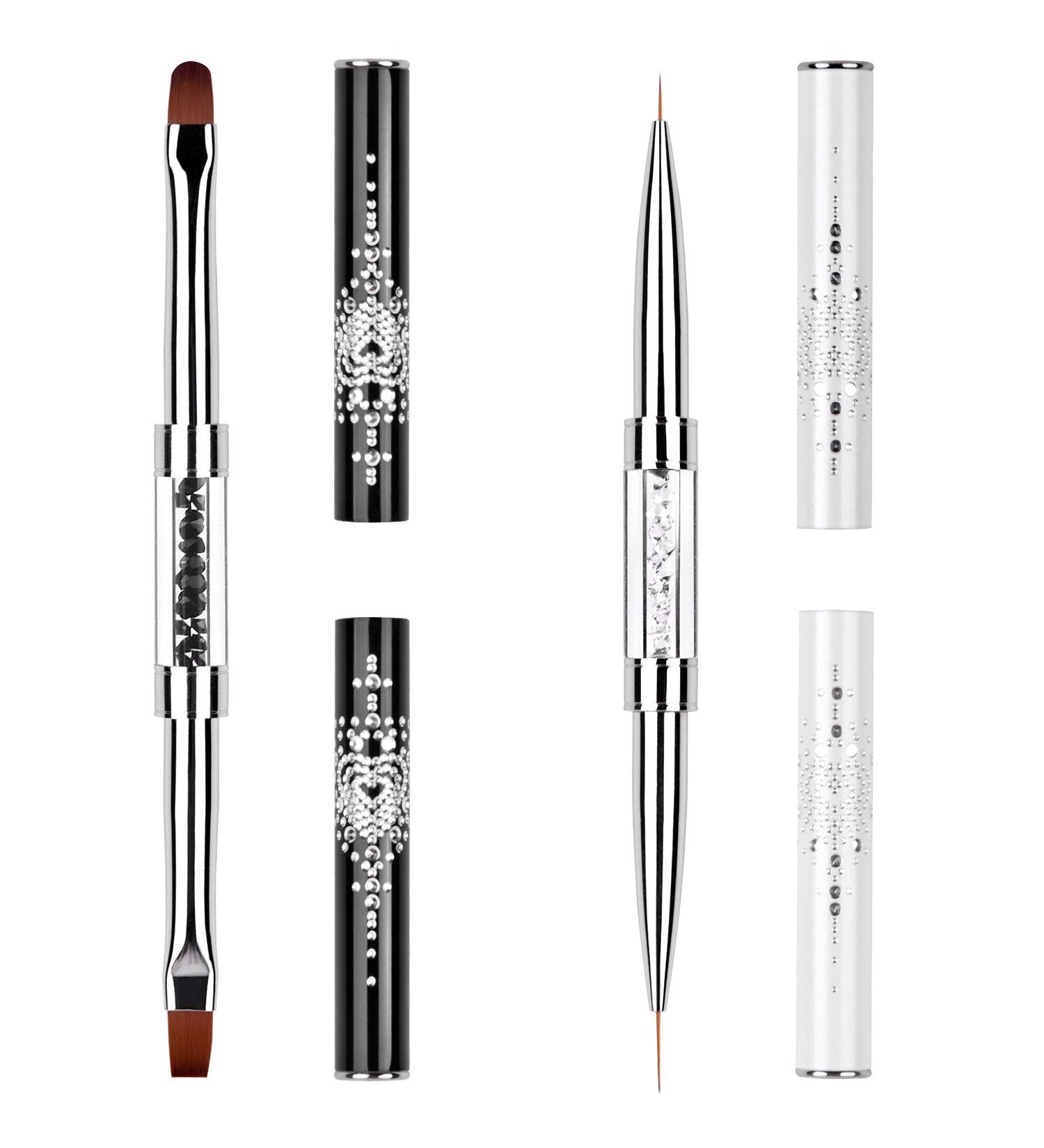 Ycyan 2Pcs Dual-ended Nail Design Brushes with Rhinestone Handle - Professional Nail Art Tools - Buy Online on GoSupps.com
