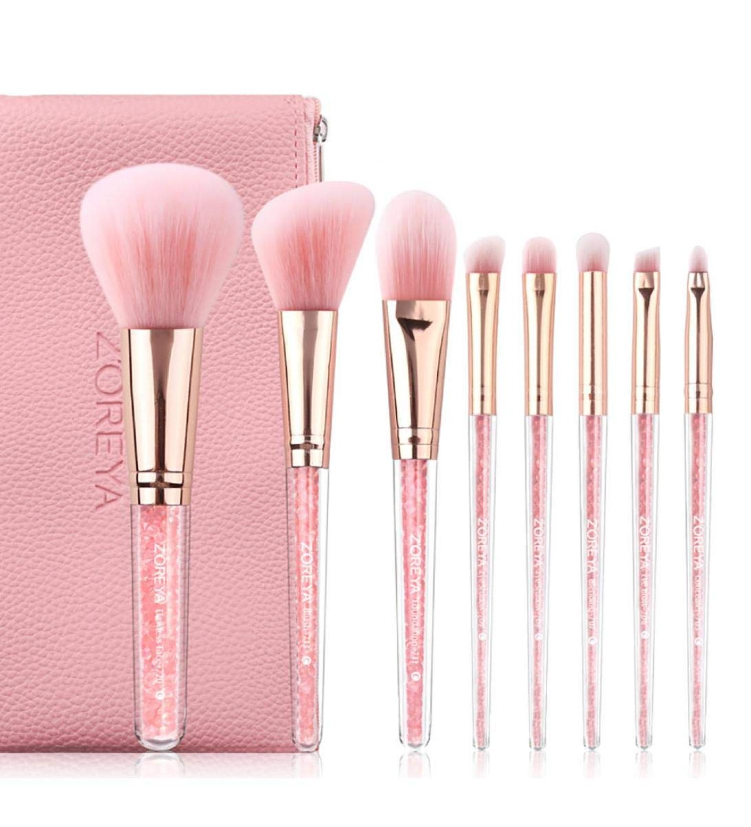 8pcs Pink Crystal Makeup Brush Set | Soft Synthetic Hair | Glitter Cosmetic Tools for Foundation Concealer & Blusher - Buy Online on GoSupps.com