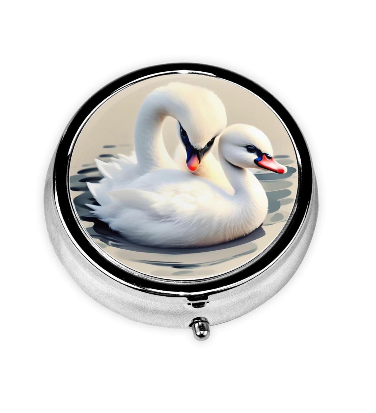 Shop Cute Little Swan Round Pill Box - 3 Compartment Portable Travel Organizer for Easy Medication Storage - Buy Online on GoSupps.com