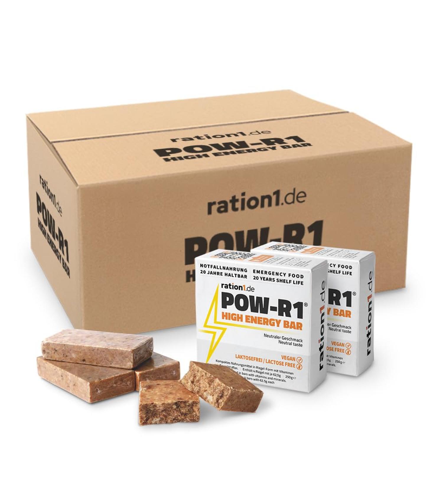 High Energy Bar - 48 Pack Pow-R1 | 250g Energy Dispenser for Hiking & Outdoor Activities | Durable 20 Years Storage Pack - Buy Online on GoSupps.com