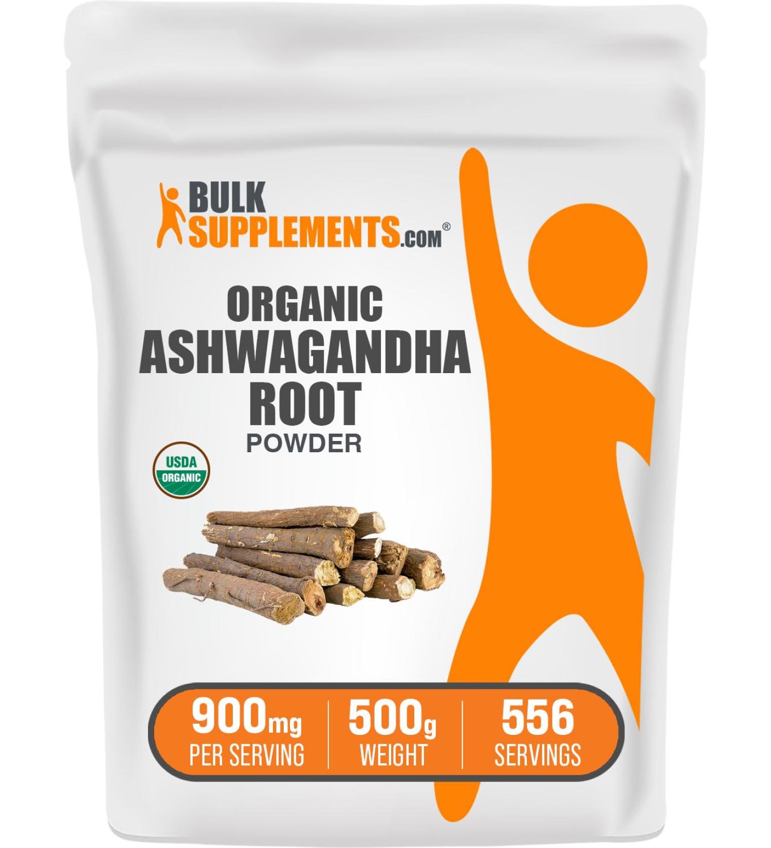 BulkSupplements.com Organic Ashwagandha Powder - Organic Ashwagandha Supplements Sourced from Ashwagandha Root - Gluten Free 900mg per Serving 500g (1.1 lbs) (Pack of 1) 17.6 Ounce (Pack of 1) - Buy Online on GoSupps.com