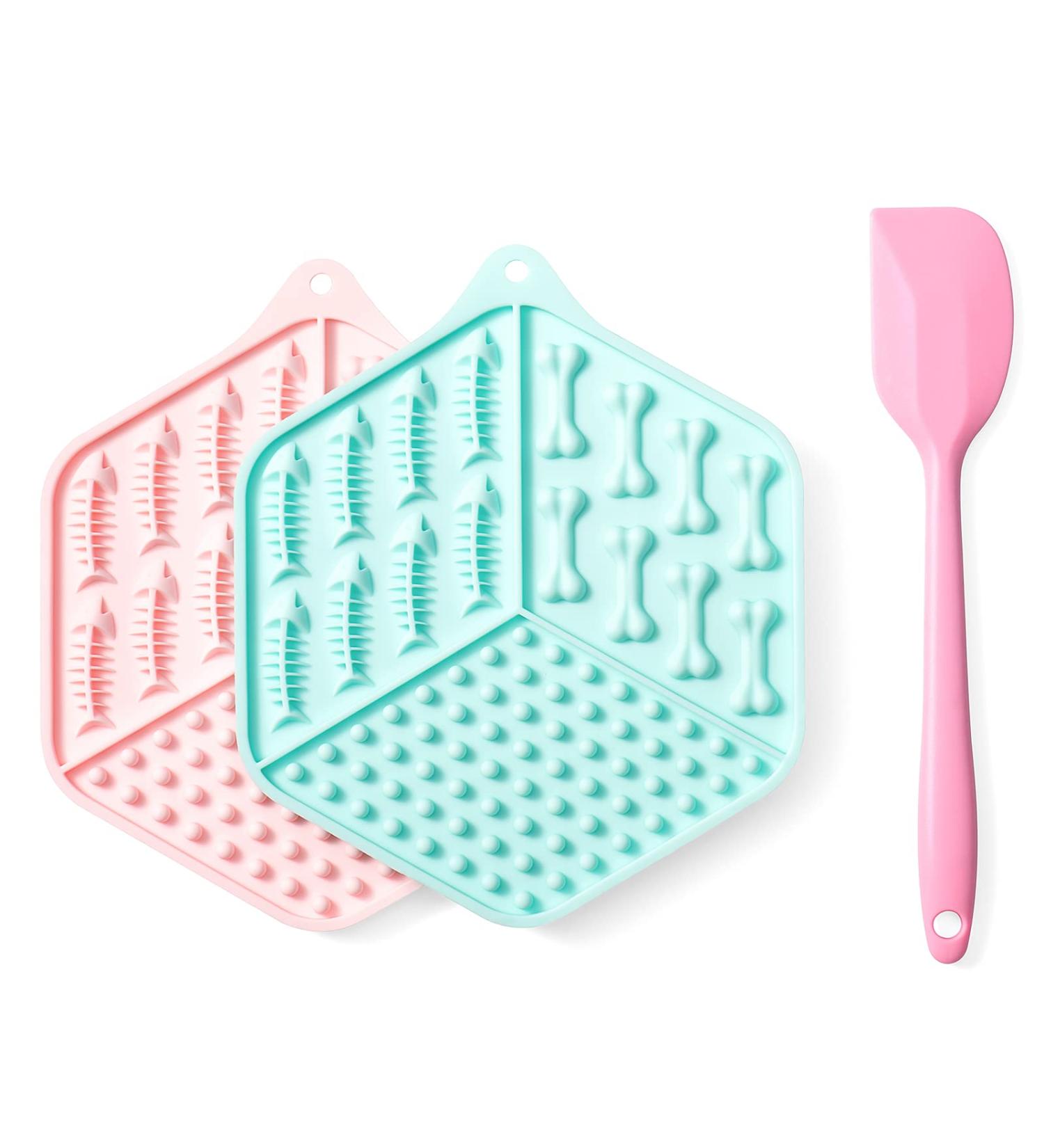 Caflower Lick Mat for Dogs and Cats - Food Grade Silicone Mat with Suction Cups | Reduce Anxiety & Boredom | Includes Spatula | Hexagonal Design - Buy Online on GoSupps.com