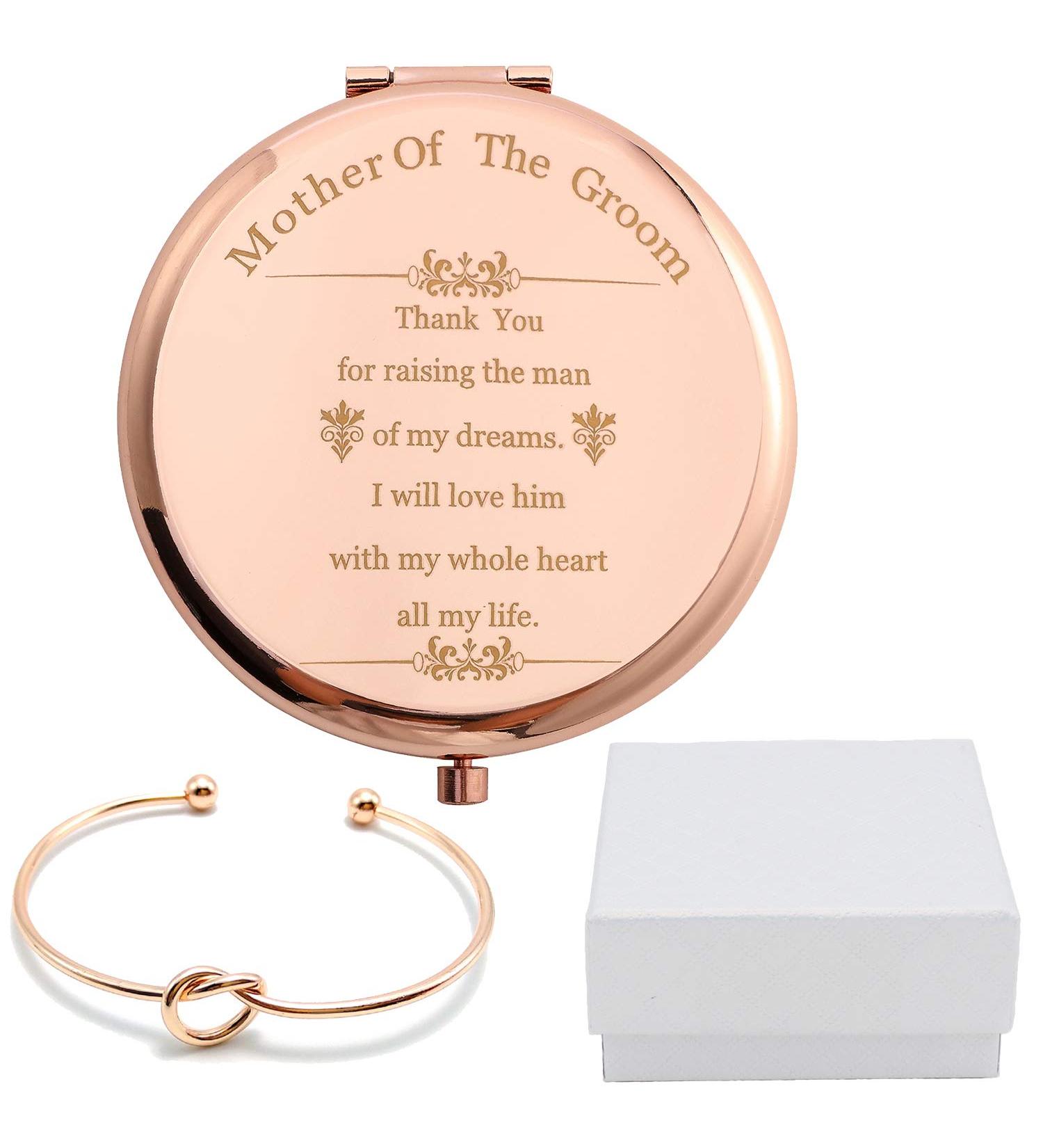 COFOZA Rose Gold Mother of The Groom Gifts Set: Compact Mirror & Knot Bracelet - Perfect Wedding Proposal Gift for Groom's Mother - Buy Online on GoSupps.com