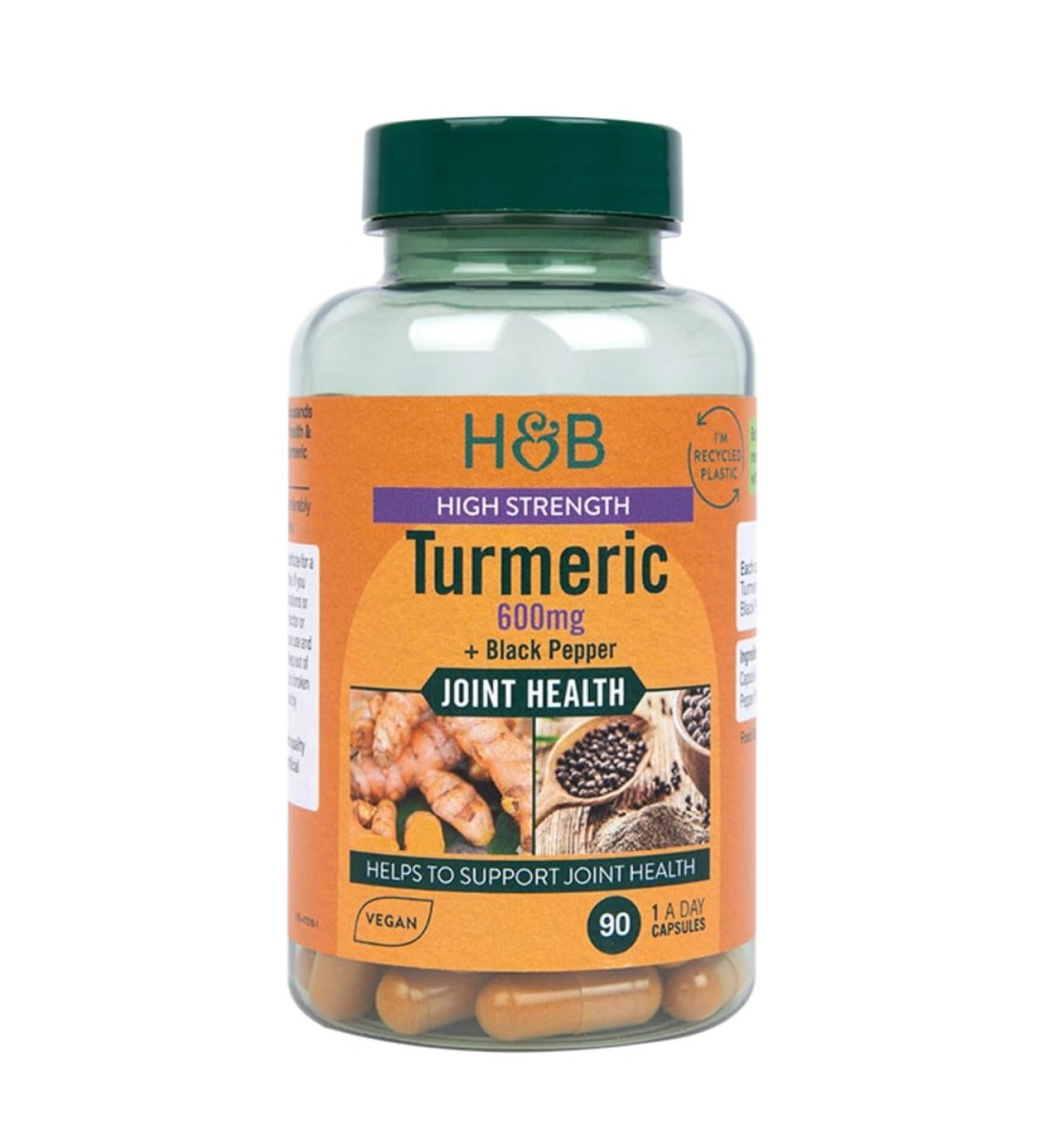 Holland and Barrett High Strength Turmeric 600mg + Black Pepper Joint Health Capsules 90 Vegan Capsules