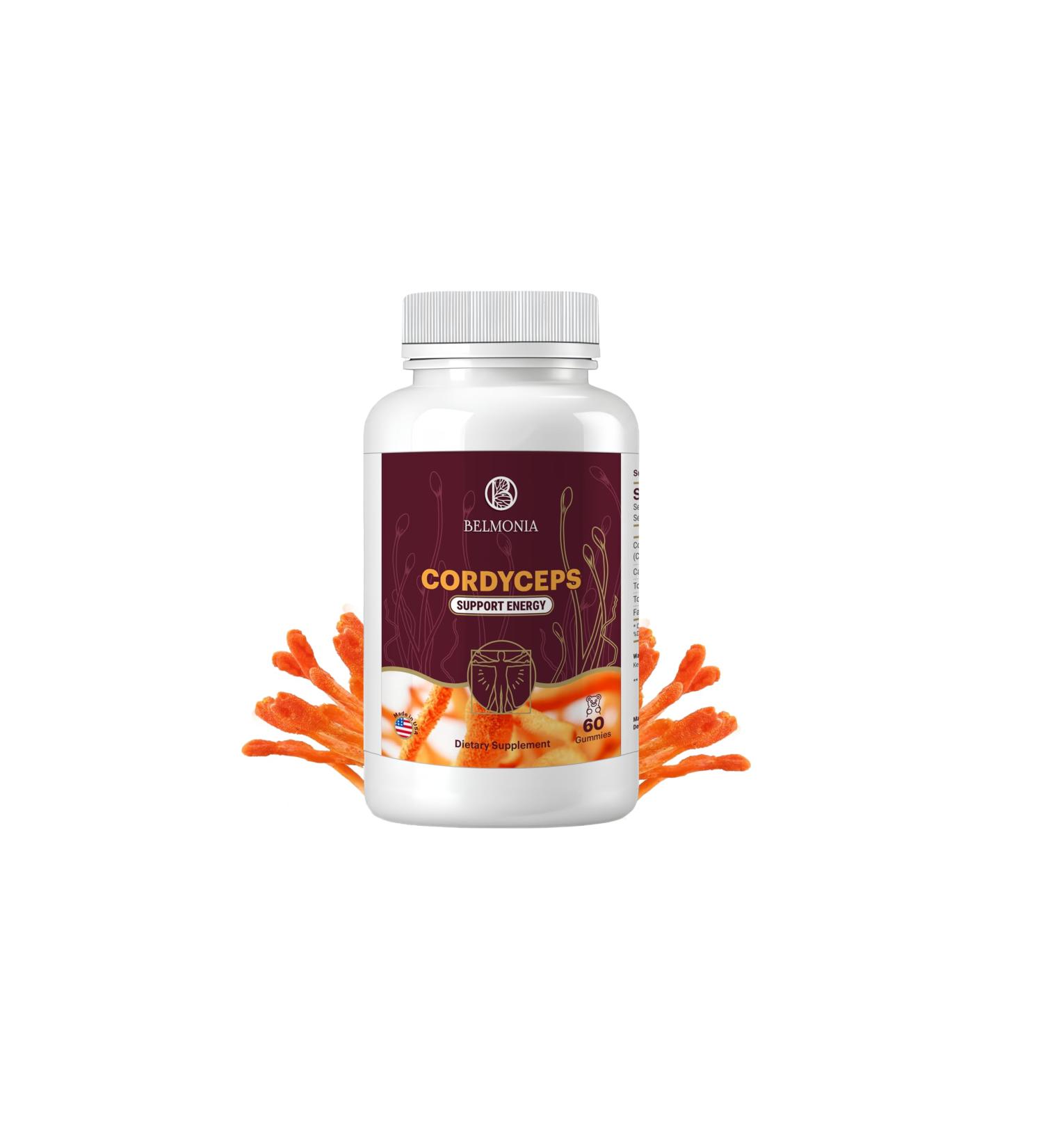 Belmonia Cordyceps Mushroom Gummies 5400mg per Serving* Cherry Grape Apple & Orange Flavors 60 Count Vegan Mushroom Supplement for Energy Focus & Brain Health Made in USA - Buy Online on GoSupps.com