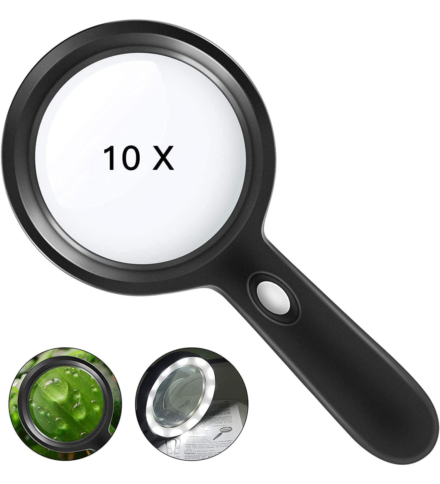Magnifying Glass with Light-10X Handheld Large Reading Magnifying Glasses with 12 LED Illuminated Light for Seniors Macular Degeneration Inspection Coins Stamps (Black) - Buy Online on GoSupps.com